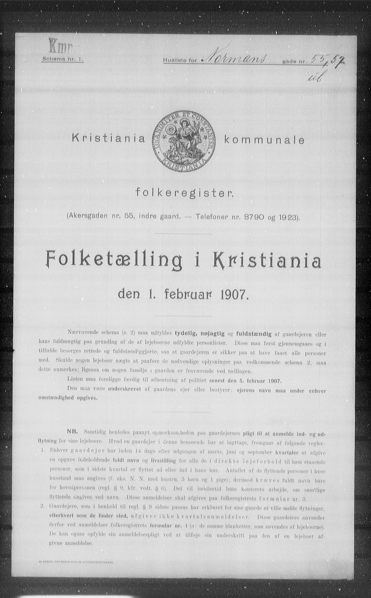 OBA, Kommunal folketelling 1.2.1907 for Kristiania kjøpstad, 1907, s. 37908