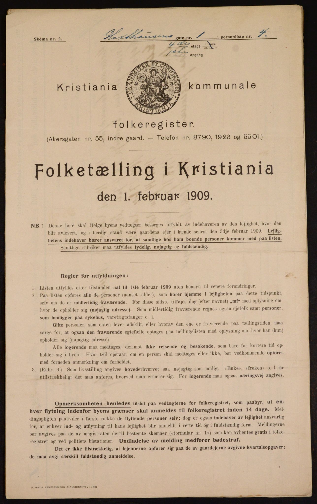 OBA, Kommunal folketelling 1.2.1909 for Kristiania kjøpstad, 1909, s. 32193