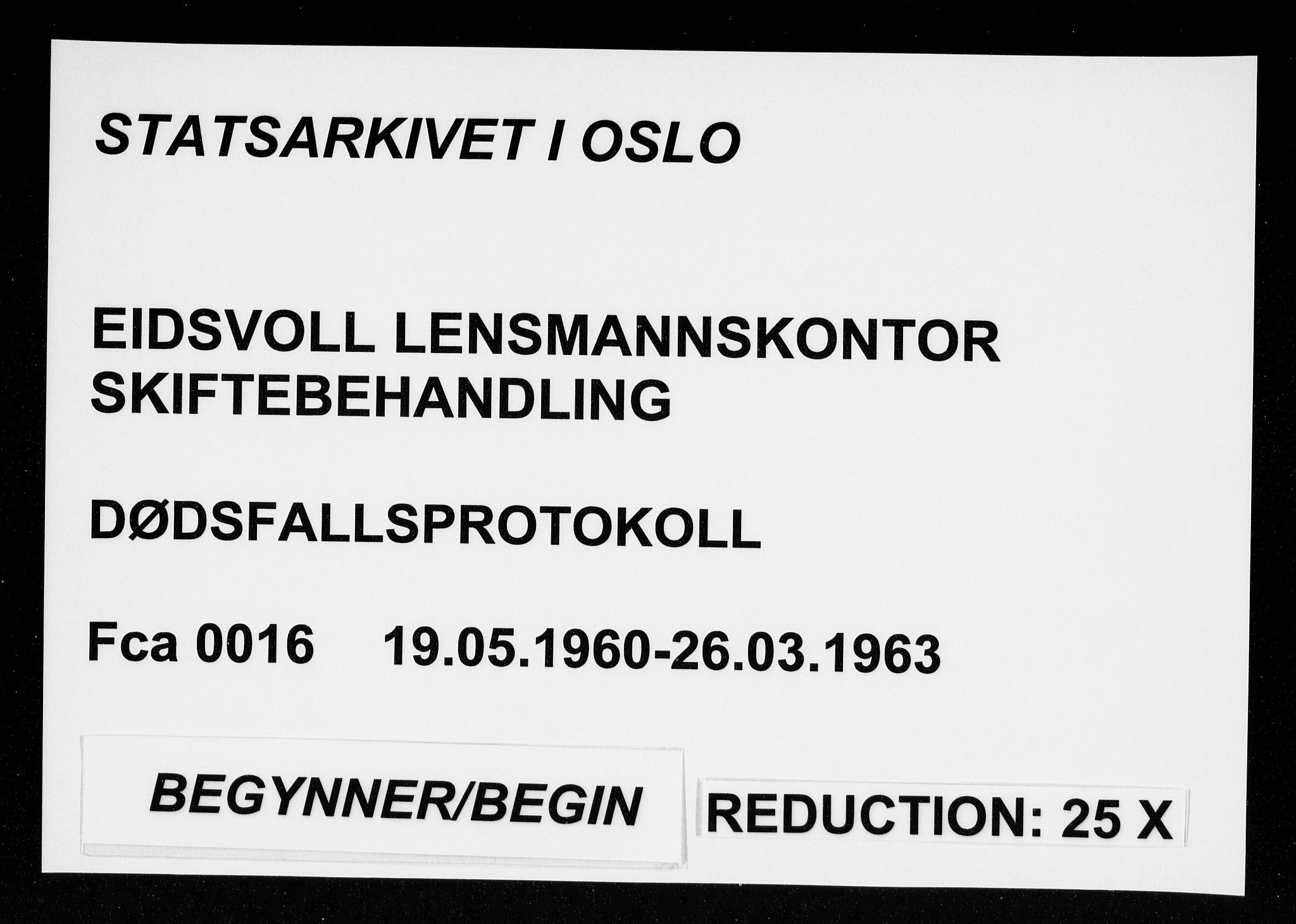 Eidsvoll lensmannskontor, SAO/A-10266a/H/Ha/Haa/L0016: Dødsfallprotokoll, 1960-1963