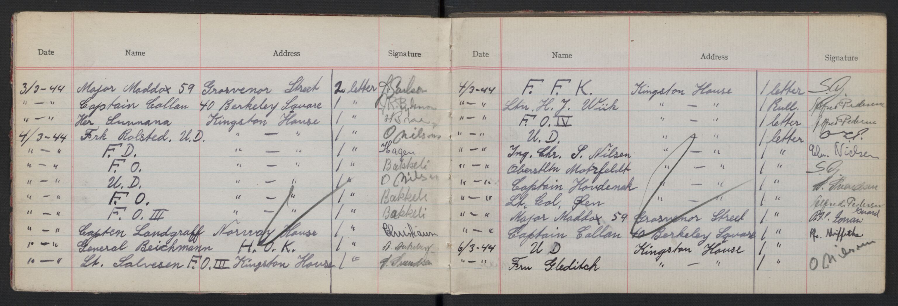 Forsvarets Overkommando. 2. kontor. Arkiv 8.3 (FO.II/8.3). Korrespondanse FD/E og FO.II, AV/RA-RAFA-7141/Dac/Dacb/L0002: Utgående postjournaler, 1941-1945, s. 97