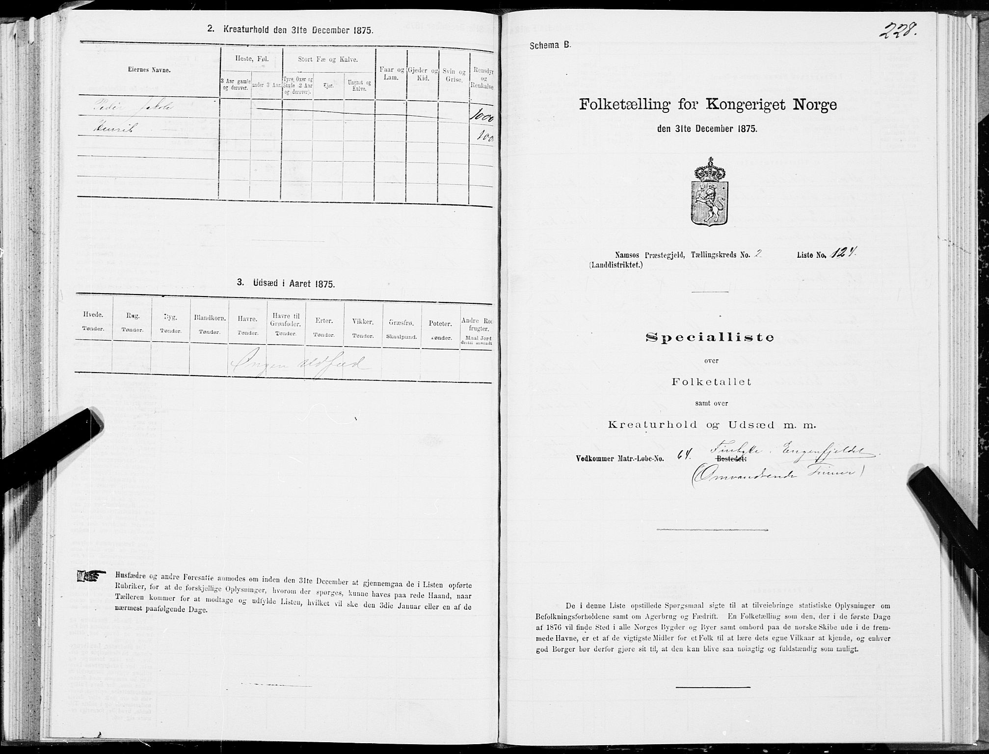 SAT, Folketelling 1875 for 1745L Namsos prestegjeld, Vemundvik sokn og Sævik sokn, 1875, s. 2228