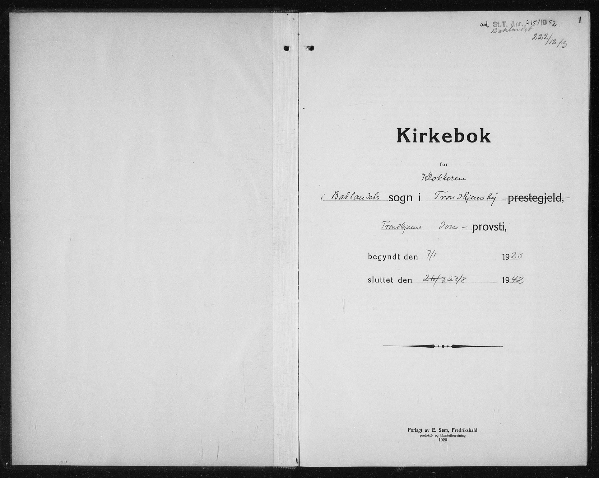 Ministerialprotokoller, klokkerbøker og fødselsregistre - Sør-Trøndelag, AV/SAT-A-1456/604/L0227: Klokkerbok nr. 604C10, 1923-1942, s. 1