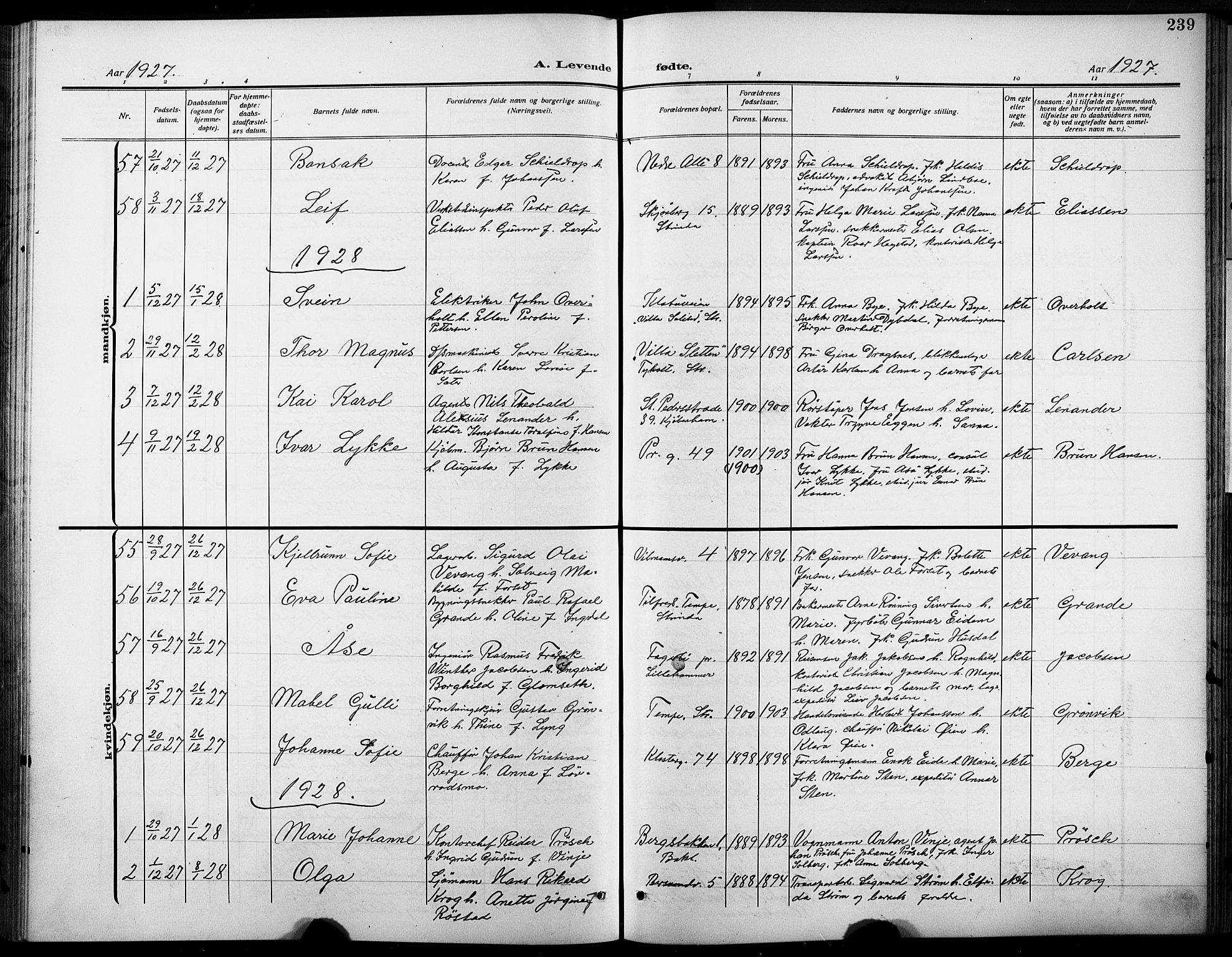 Ministerialprotokoller, klokkerbøker og fødselsregistre - Sør-Trøndelag, AV/SAT-A-1456/601/L0096: Klokkerbok nr. 601C14, 1911-1931, s. 239