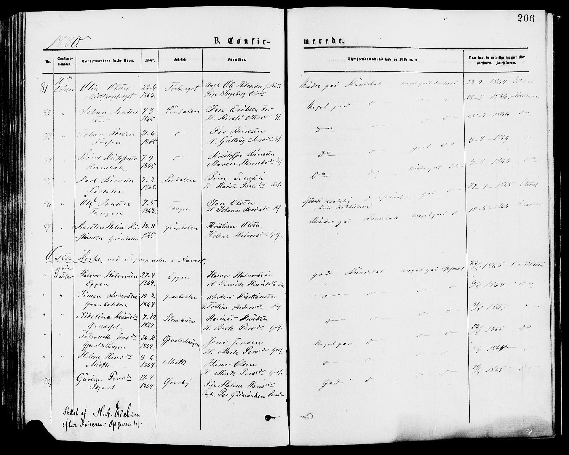 Trysil prestekontor, AV/SAH-PREST-046/H/Ha/Haa/L0007: Ministerialbok nr. 7, 1874-1880, s. 206