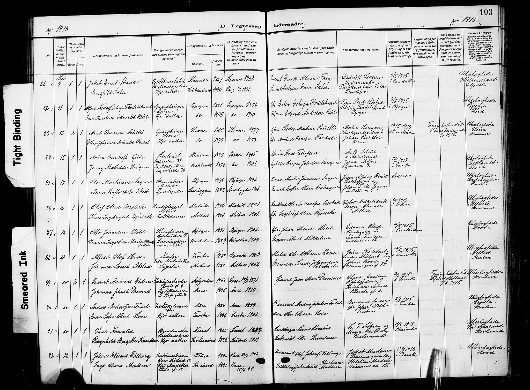 Ministerialprotokoller, klokkerbøker og fødselsregistre - Sør-Trøndelag, SAT/A-1456/601/L0097: Klokkerbok nr. 601C15, 1911-1921, s. 103
