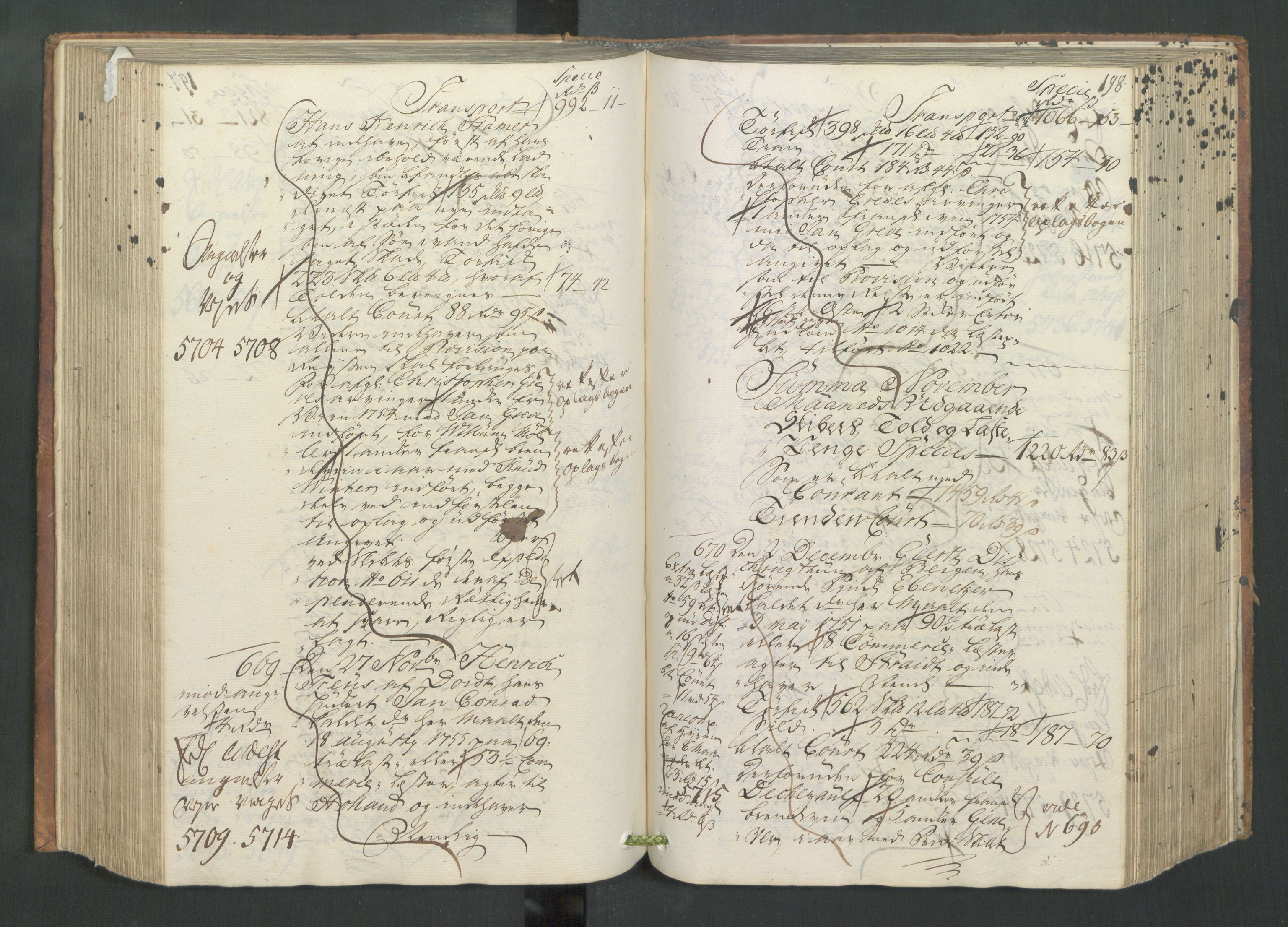 Generaltollkammeret, tollregnskaper, AV/RA-EA-5490/R26/L0066/0001: Tollregnskaper Bergen A / Utgående hovedtollbok, 1756, s. 197b-198a