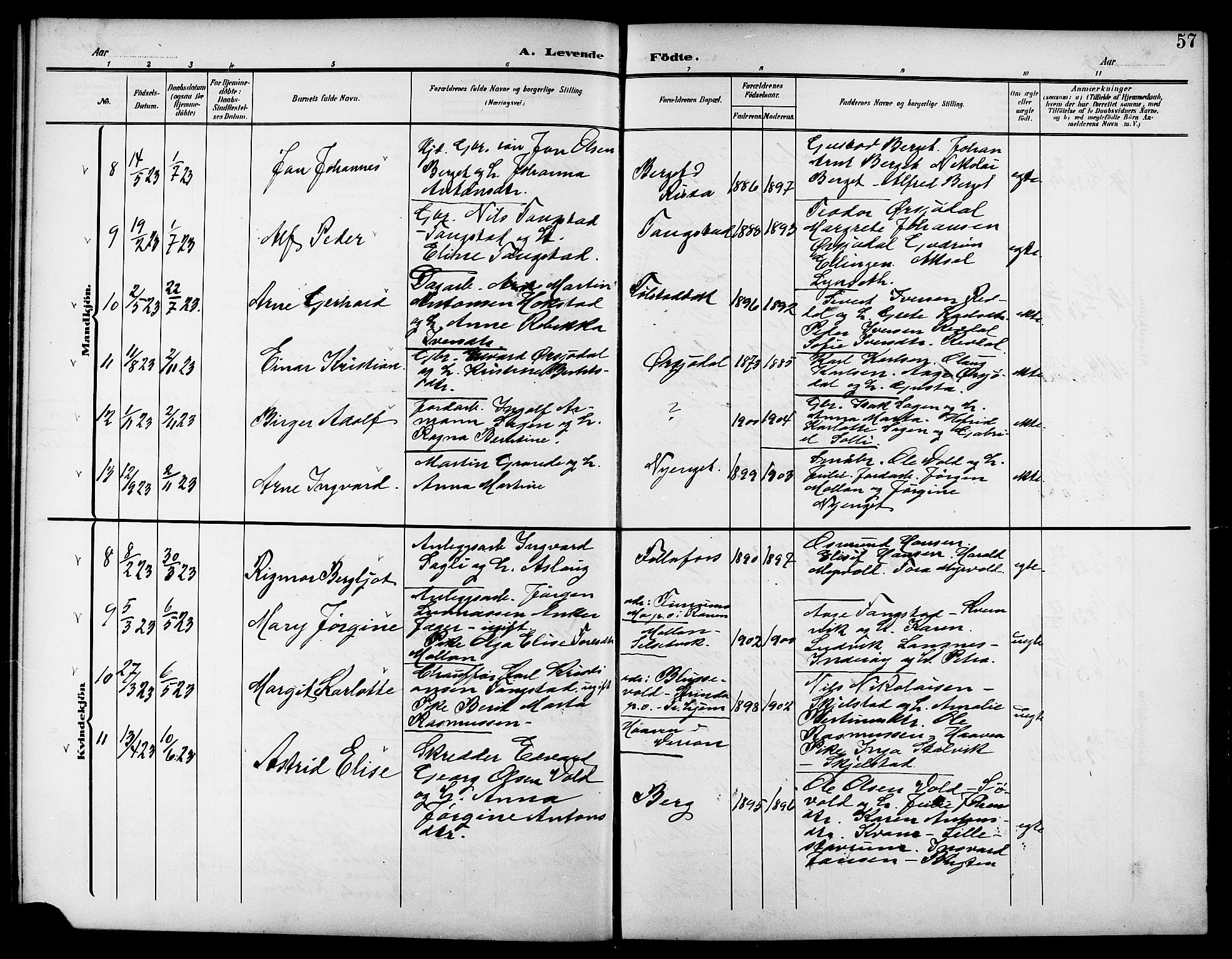 Ministerialprotokoller, klokkerbøker og fødselsregistre - Nord-Trøndelag, AV/SAT-A-1458/744/L0424: Klokkerbok nr. 744C03, 1906-1923, s. 57