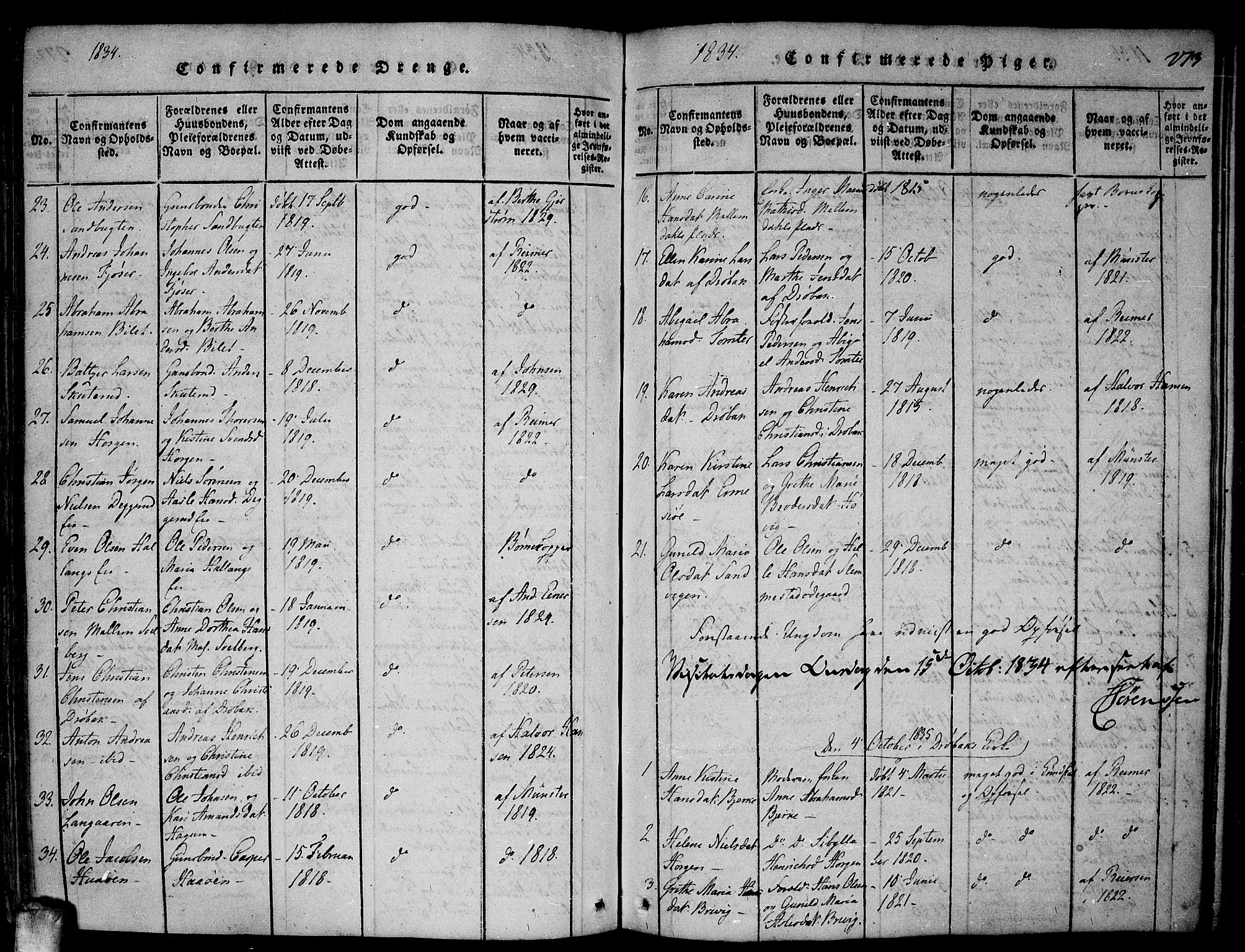 Drøbak prestekontor Kirkebøker, SAO/A-10142a/F/Fa/L0001: Ministerialbok nr. I 1, 1816-1842, s. 273