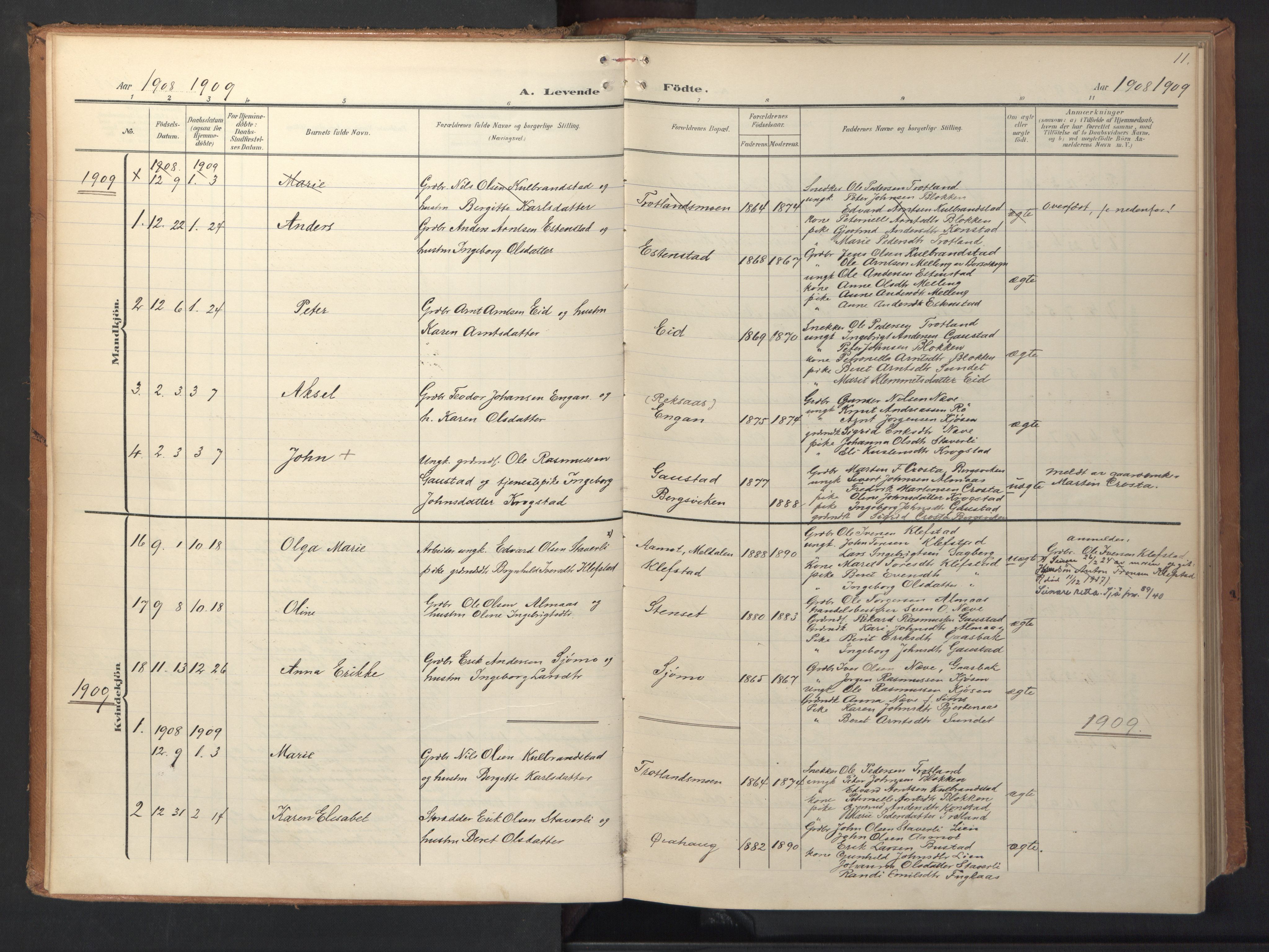 Ministerialprotokoller, klokkerbøker og fødselsregistre - Sør-Trøndelag, SAT/A-1456/694/L1128: Ministerialbok nr. 694A02, 1906-1931, s. 11