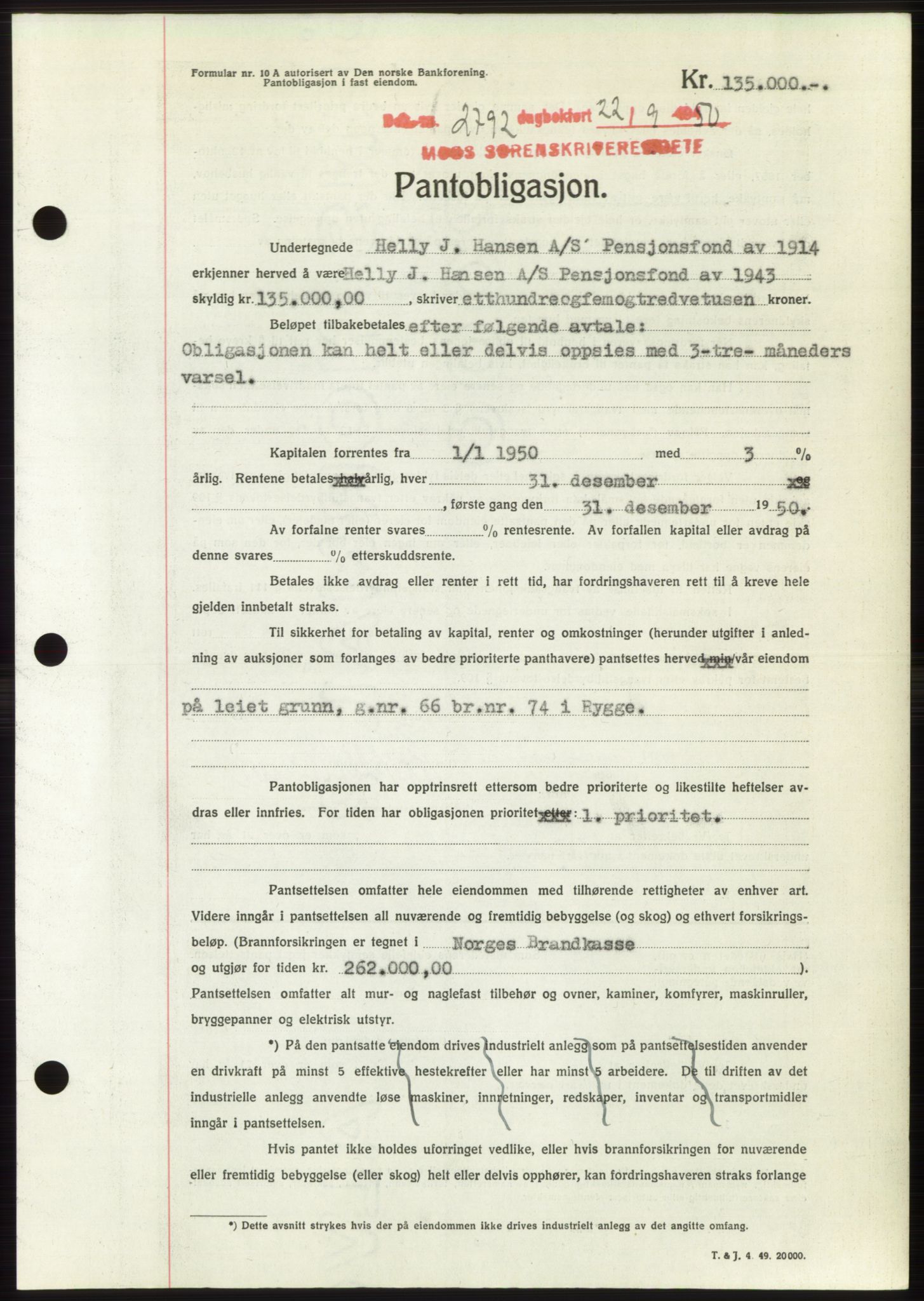 Moss sorenskriveri, SAO/A-10168: Pantebok nr. B25, 1950-1950, Dagboknr: 2792/1950