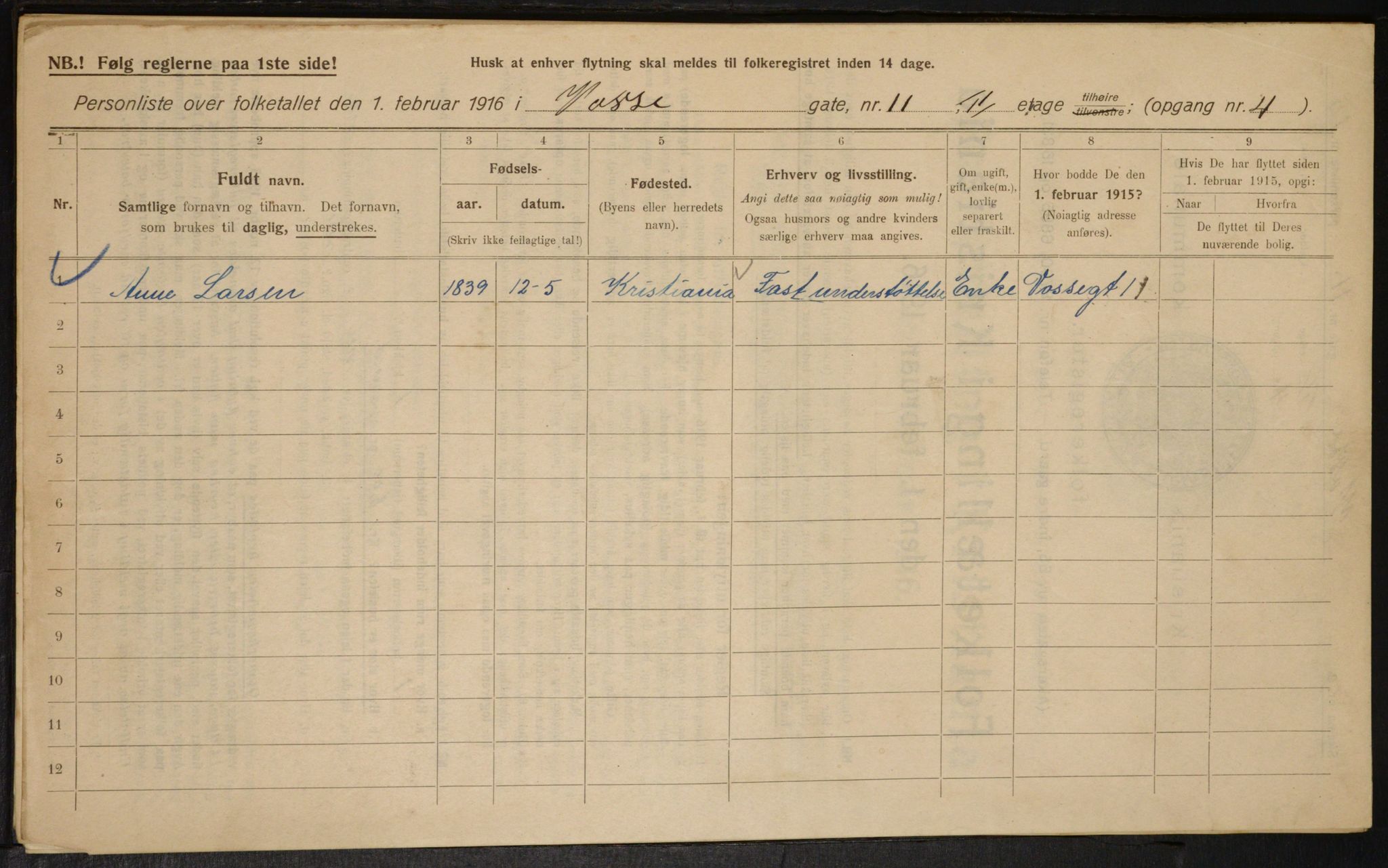 OBA, Kommunal folketelling 1.2.1916 for Kristiania, 1916, s. 129061