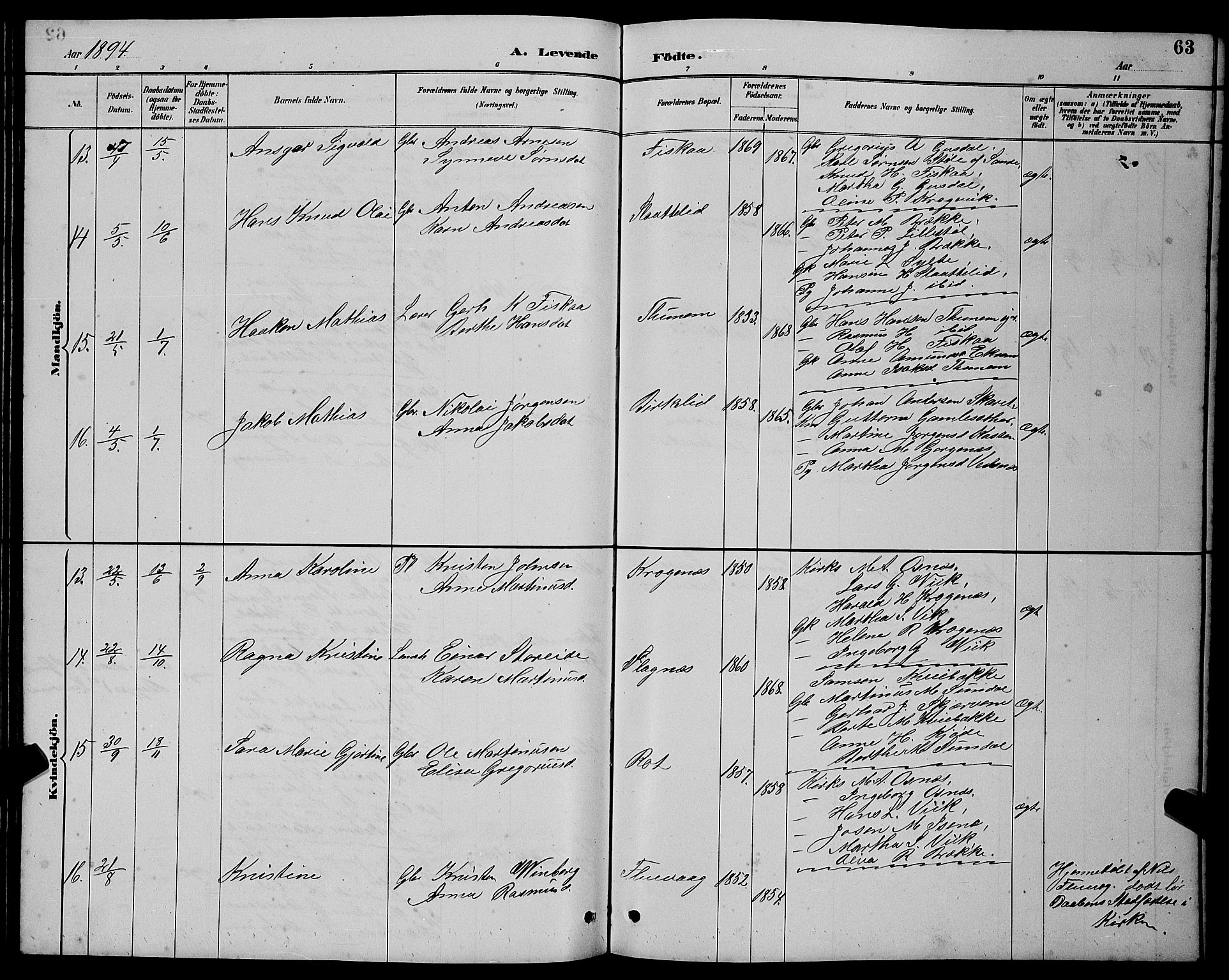 Ministerialprotokoller, klokkerbøker og fødselsregistre - Møre og Romsdal, AV/SAT-A-1454/501/L0017: Klokkerbok nr. 501C03, 1885-1901, s. 63