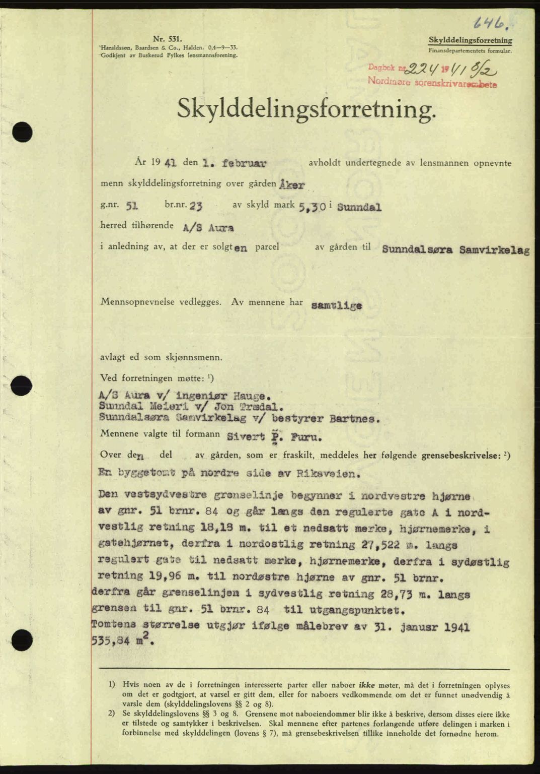 Nordmøre sorenskriveri, SAT/A-4132/1/2/2Ca: Pantebok nr. A89, 1940-1941, Dagboknr: 224/1941