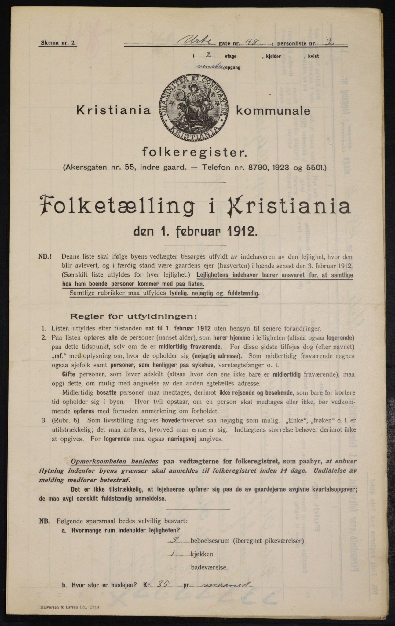 OBA, Kommunal folketelling 1.2.1912 for Kristiania, 1912, s. 121316