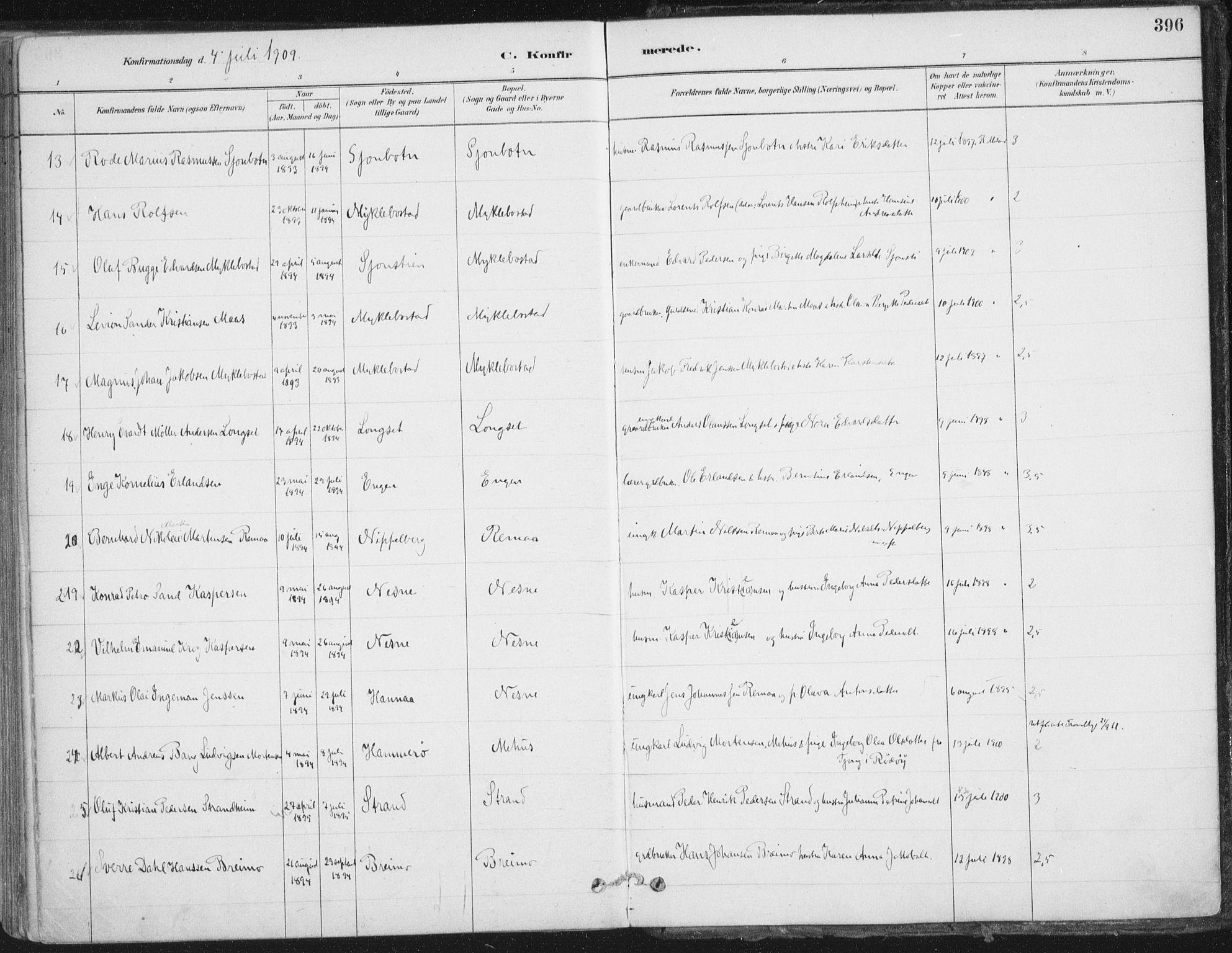 Ministerialprotokoller, klokkerbøker og fødselsregistre - Nordland, AV/SAT-A-1459/838/L0552: Ministerialbok nr. 838A10, 1880-1910, s. 396