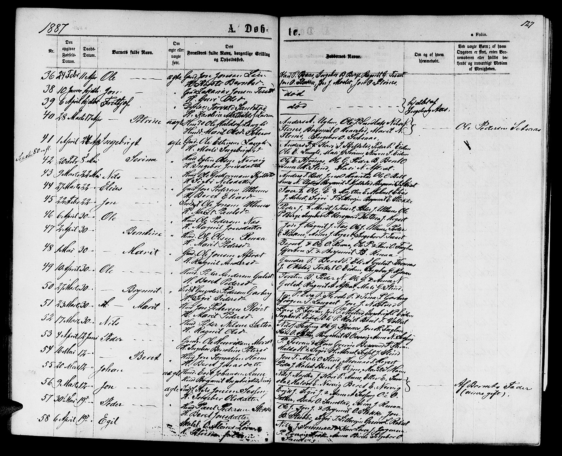 Ministerialprotokoller, klokkerbøker og fødselsregistre - Sør-Trøndelag, SAT/A-1456/695/L1156: Klokkerbok nr. 695C07, 1869-1888, s. 127