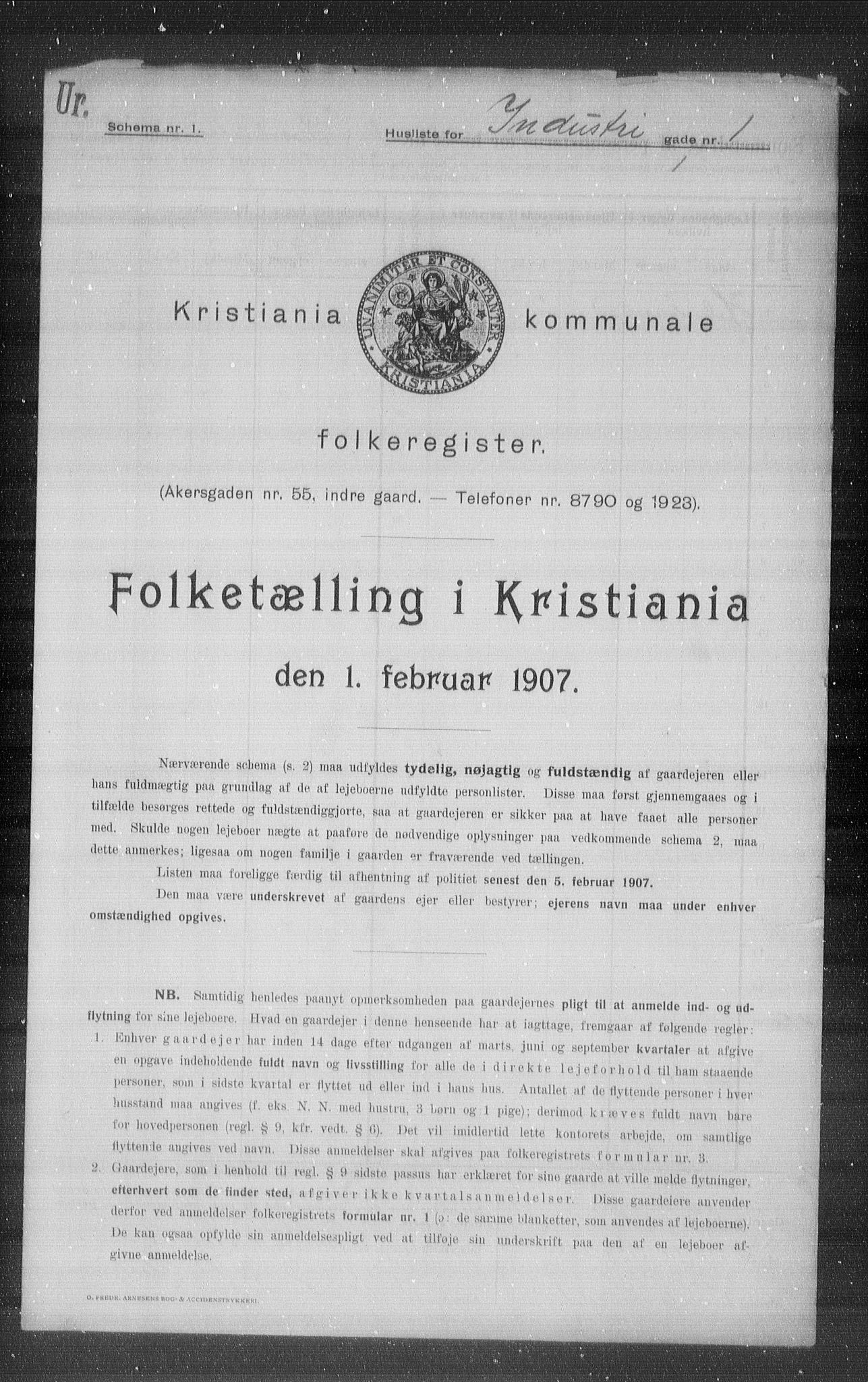 OBA, Kommunal folketelling 1.2.1907 for Kristiania kjøpstad, 1907, s. 22160