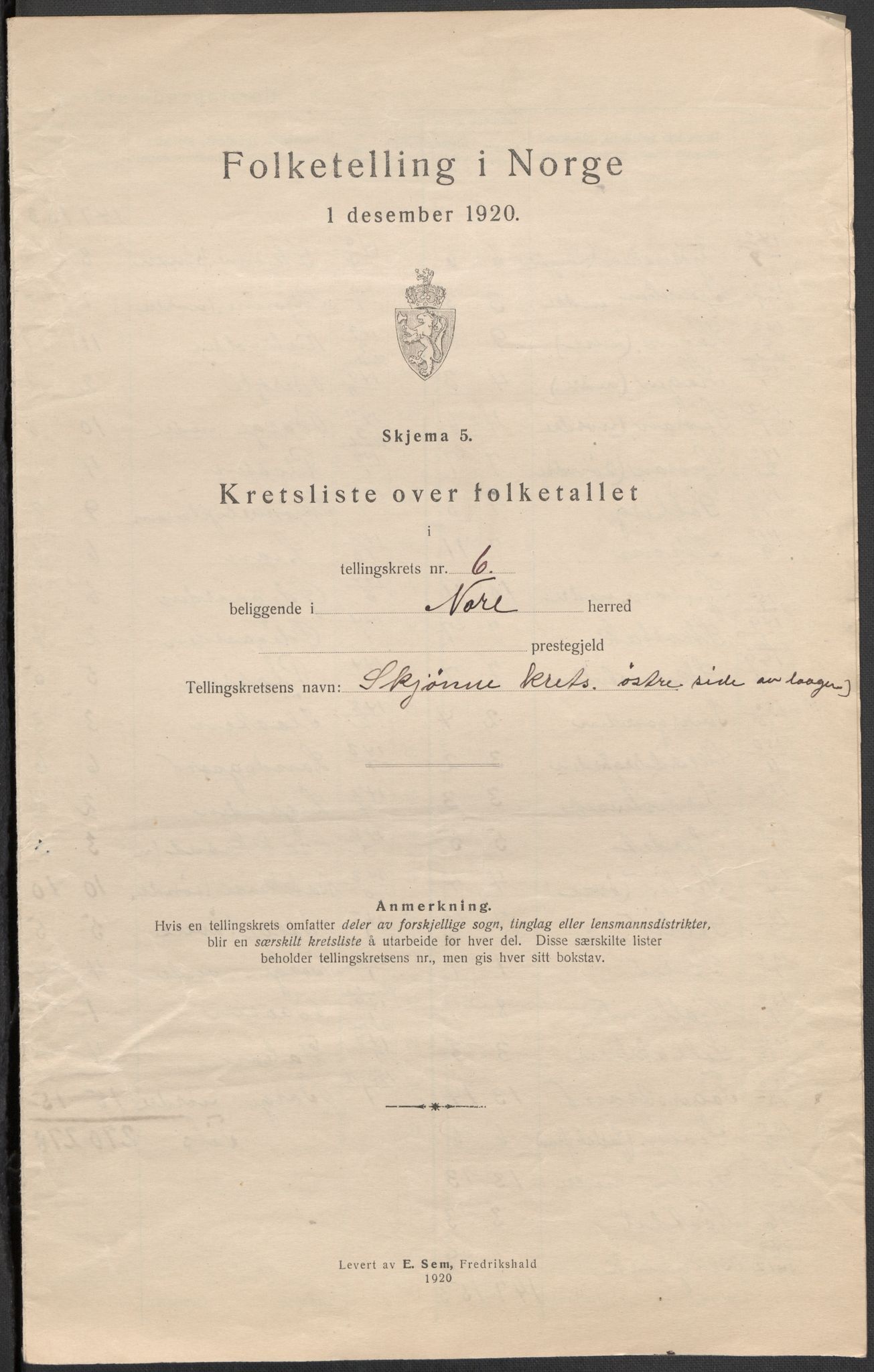 SAKO, Folketelling 1920 for 0633 Nore herred, 1920, s. 20