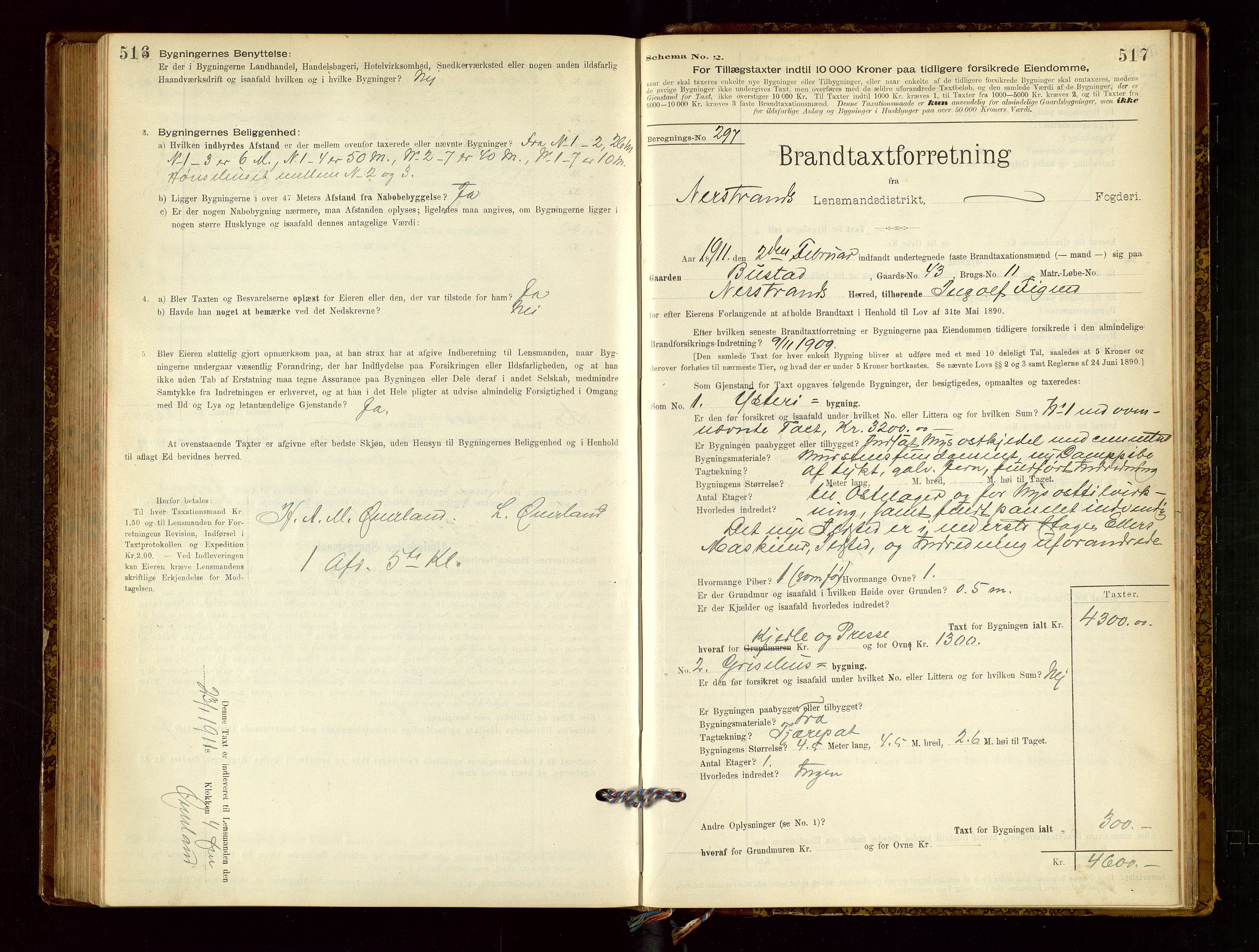 Nedstrand lensmannskontor, AV/SAST-A-100236/Gob/L0001: "Brandtaxationsprotokol for Nerstrand Lensmandsdistrikt Ryfylke fogderi", 1895-1915, s. 516-517