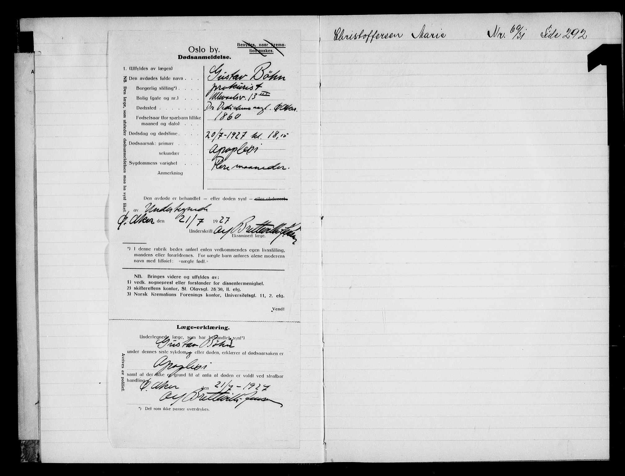 Aker kriminaldommer, skifte- og auksjonsforvalterembete, AV/SAO-A-10452/H/Hb/Hba/Hbac/L0002: Dødsfallsprotokoll for Østre Aker, 1927-1931