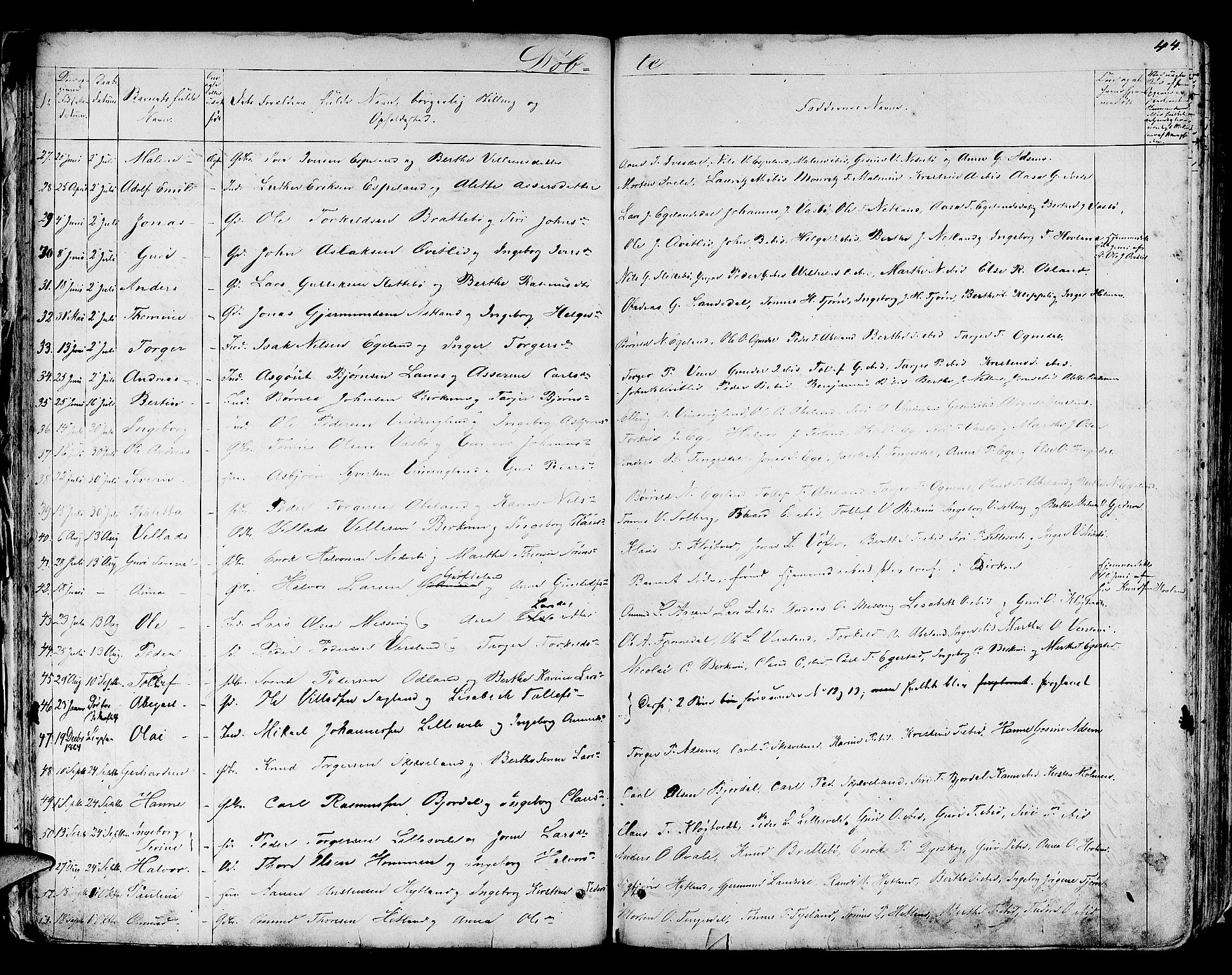 Helleland sokneprestkontor, AV/SAST-A-101810: Klokkerbok nr. B 3, 1847-1886, s. 44