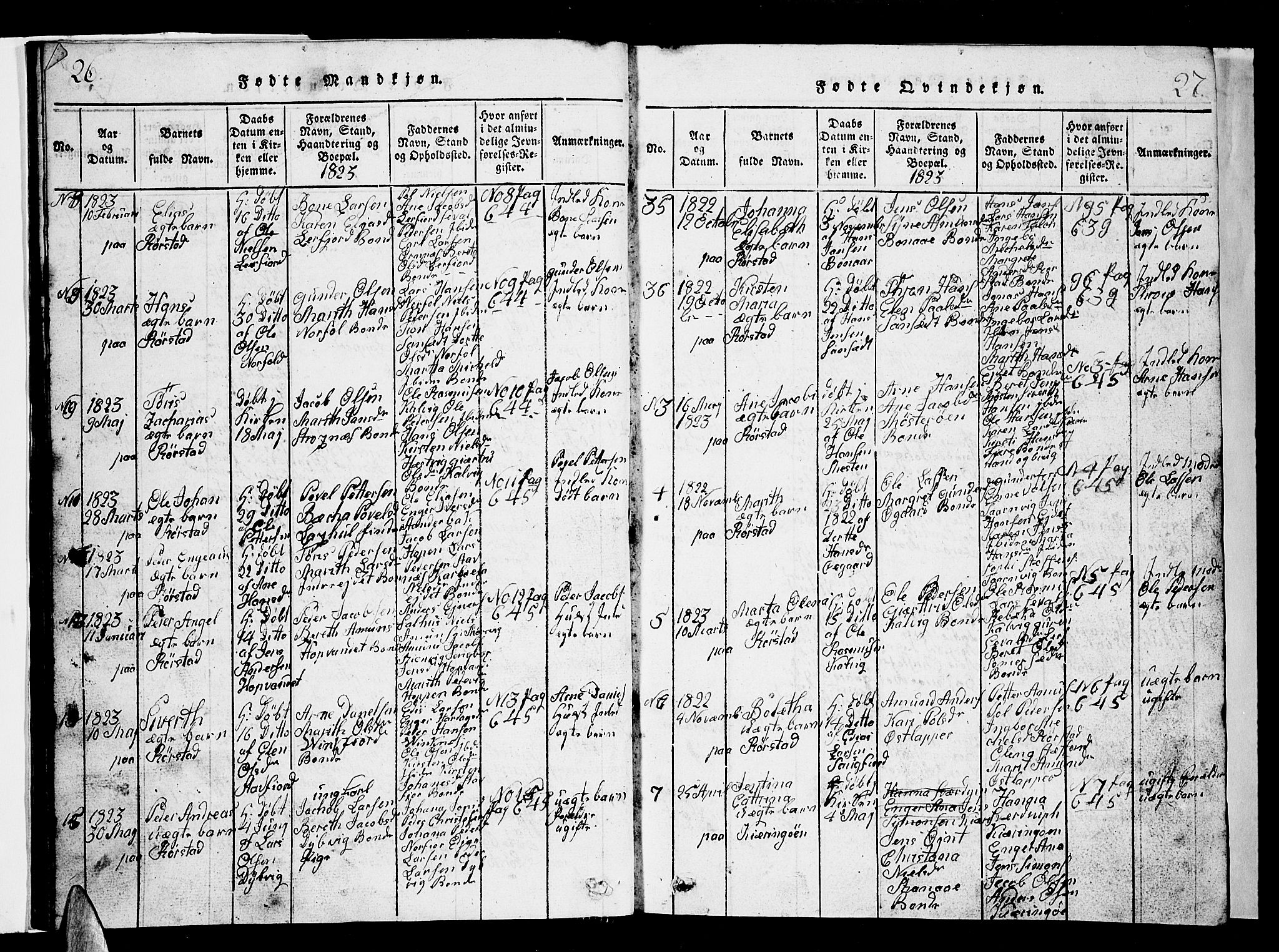 Ministerialprotokoller, klokkerbøker og fødselsregistre - Nordland, AV/SAT-A-1459/853/L0773: Klokkerbok nr. 853C01, 1821-1859, s. 26-27