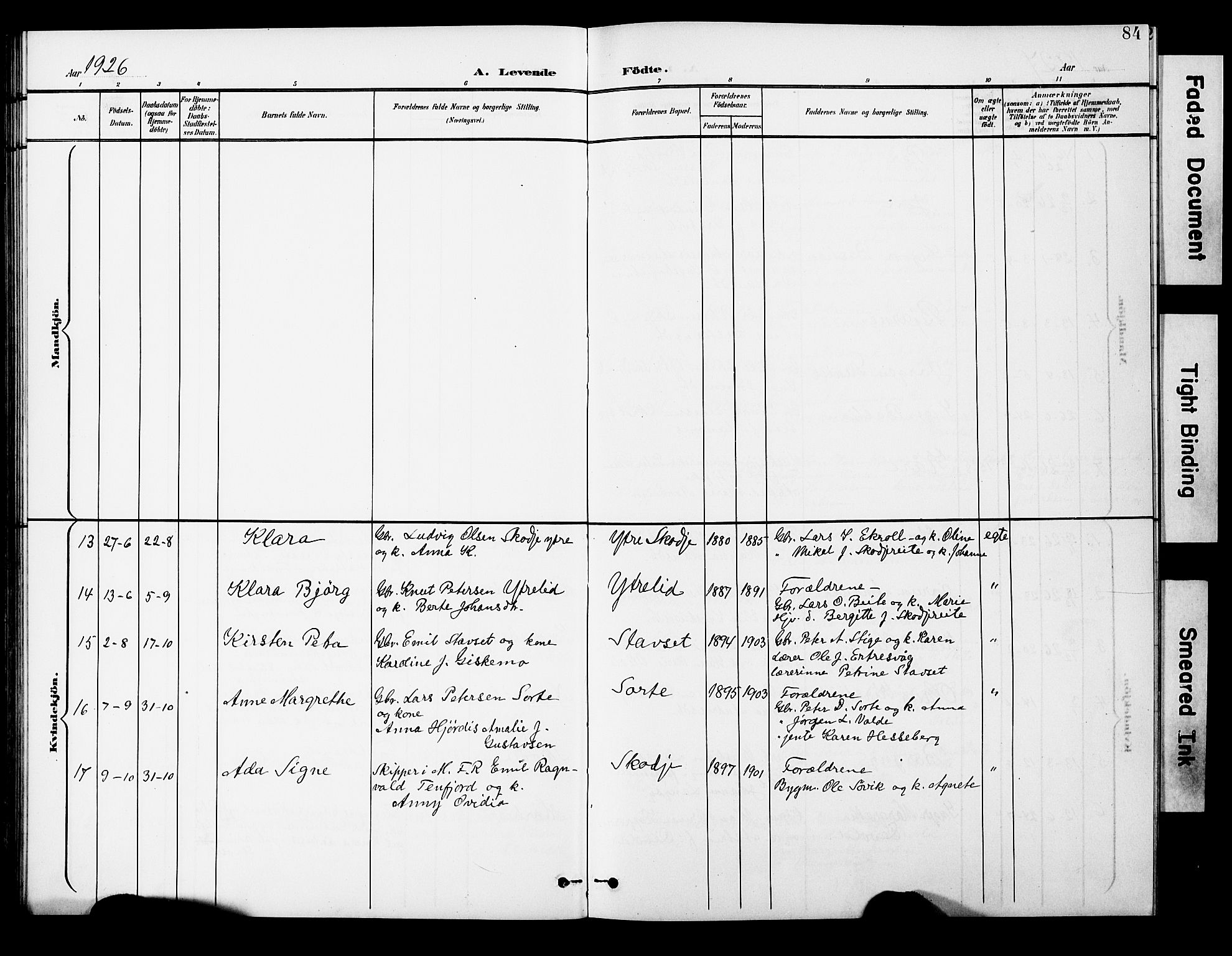 Ministerialprotokoller, klokkerbøker og fødselsregistre - Møre og Romsdal, AV/SAT-A-1454/524/L0366: Klokkerbok nr. 524C07, 1900-1931, s. 84
