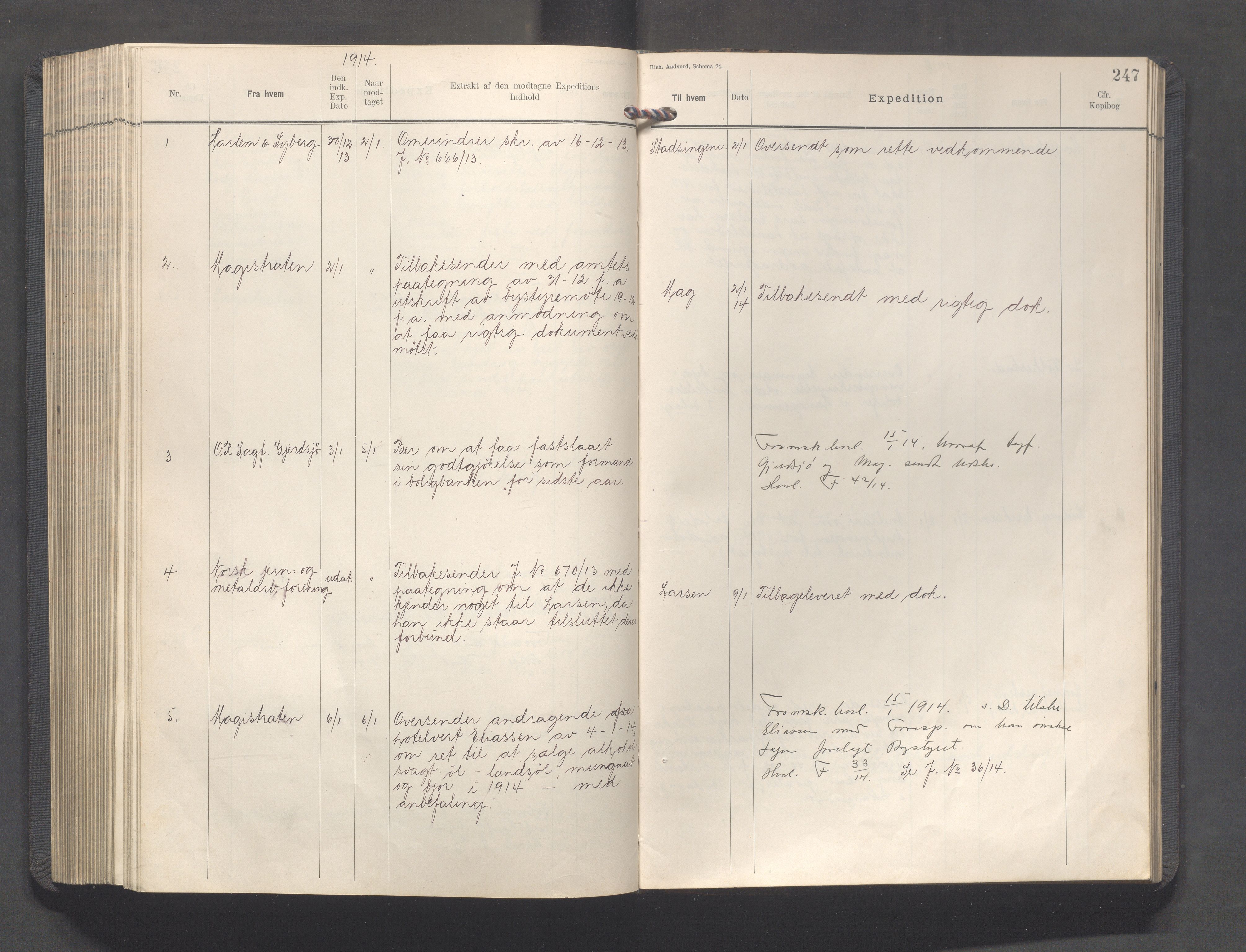 Haugesund kommune - Formannskapet, IKAR/X-0001/C/L0005: Journal, 1912-1914, s. 247