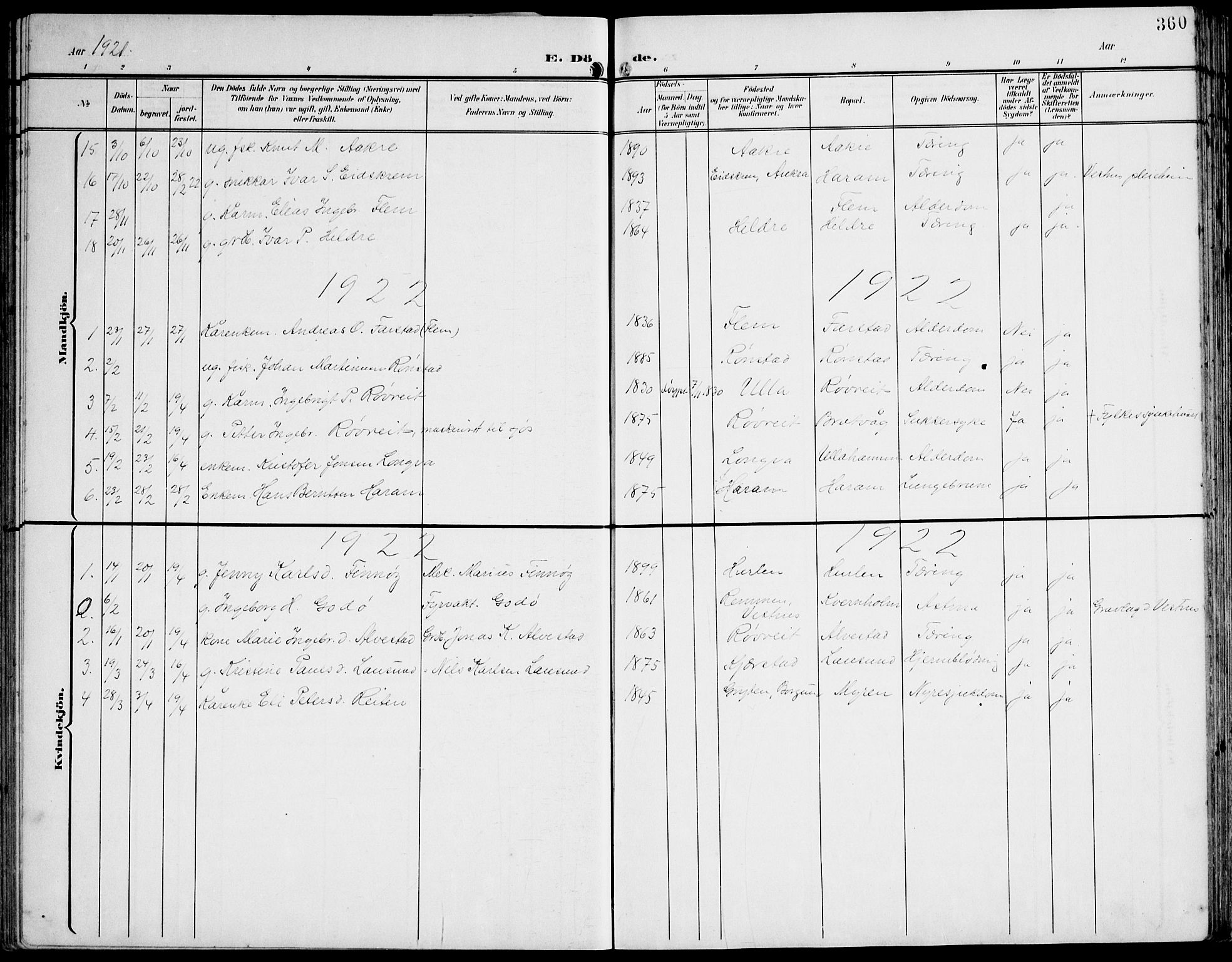 Ministerialprotokoller, klokkerbøker og fødselsregistre - Møre og Romsdal, AV/SAT-A-1454/536/L0511: Klokkerbok nr. 536C06, 1899-1944, s. 360