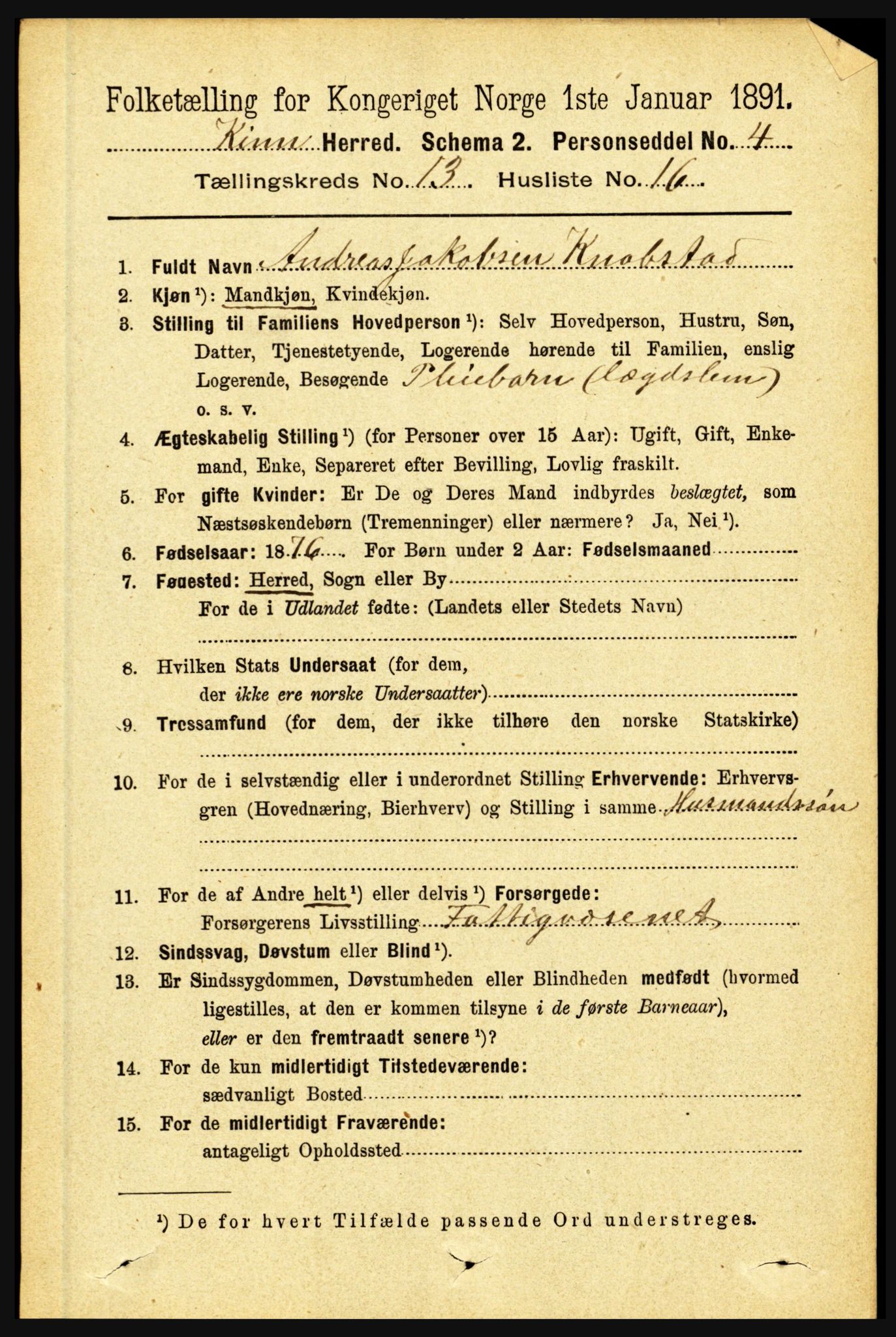 RA, Folketelling 1891 for 1437 Kinn herred, 1891, s. 5179