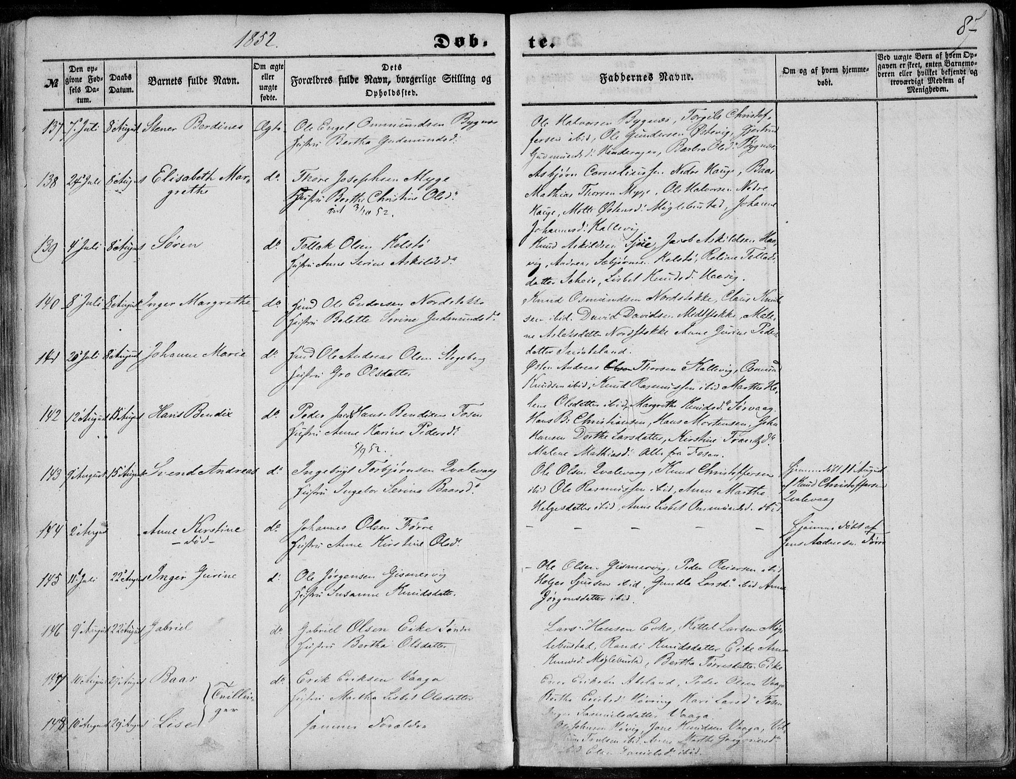 Avaldsnes sokneprestkontor, AV/SAST-A -101851/H/Ha/Haa/L0008: Ministerialbok nr. A 8, 1847-1857, s. 87
