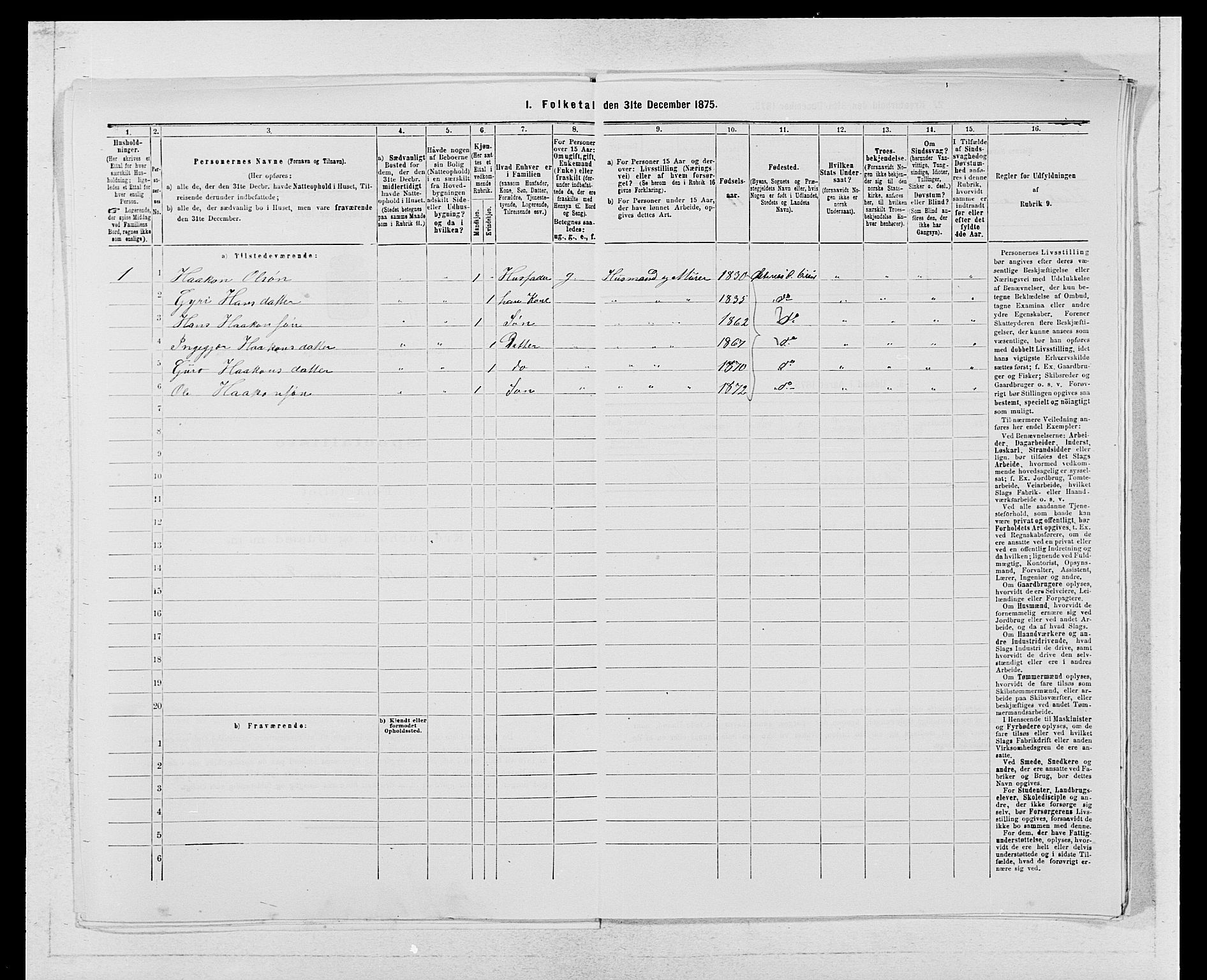 SAB, Folketelling 1875 for 1238P Vikør prestegjeld, 1875, s. 989