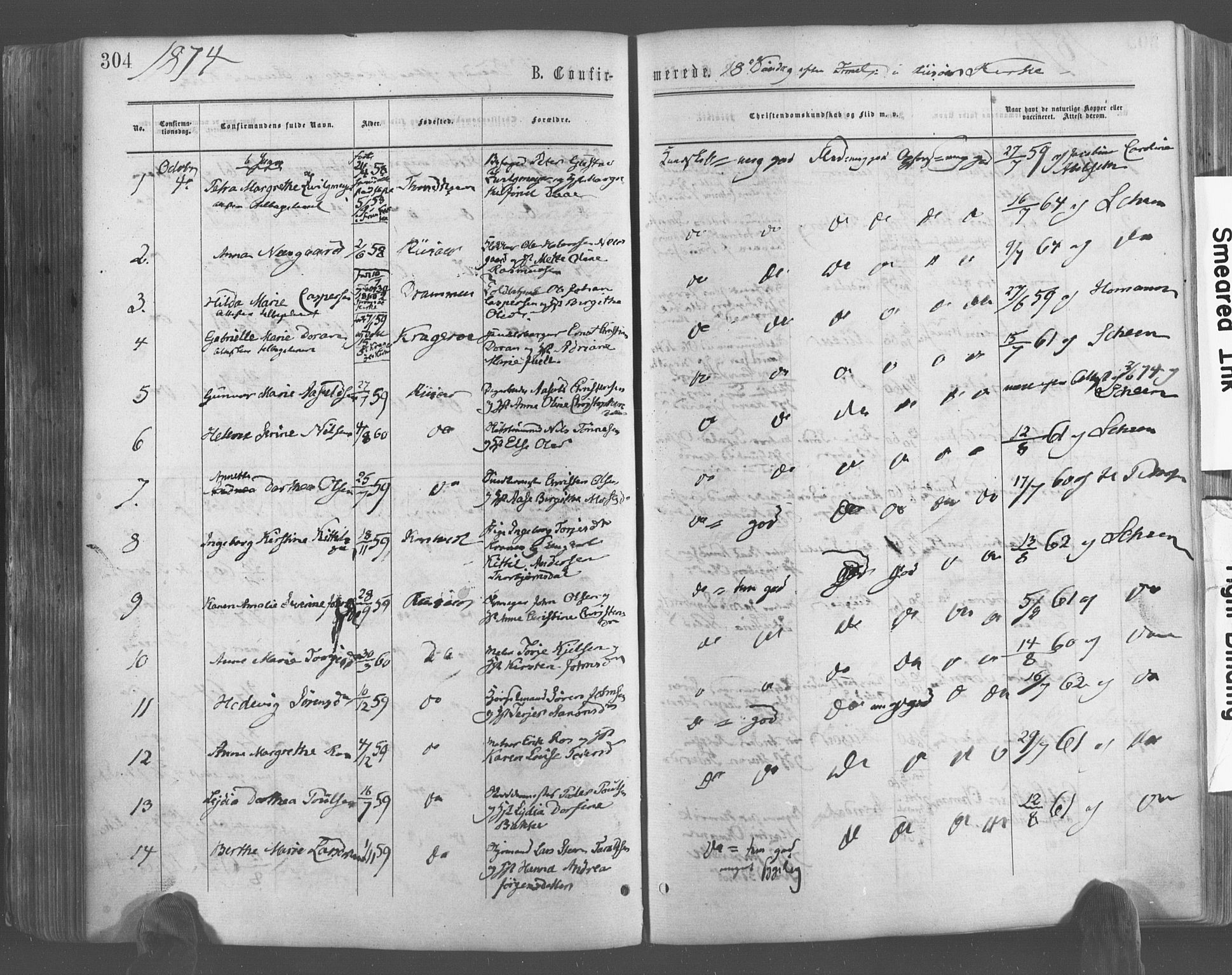 Risør sokneprestkontor, AV/SAK-1111-0035/F/Fa/L0004: Ministerialbok nr. A 4, 1865-1882, s. 304