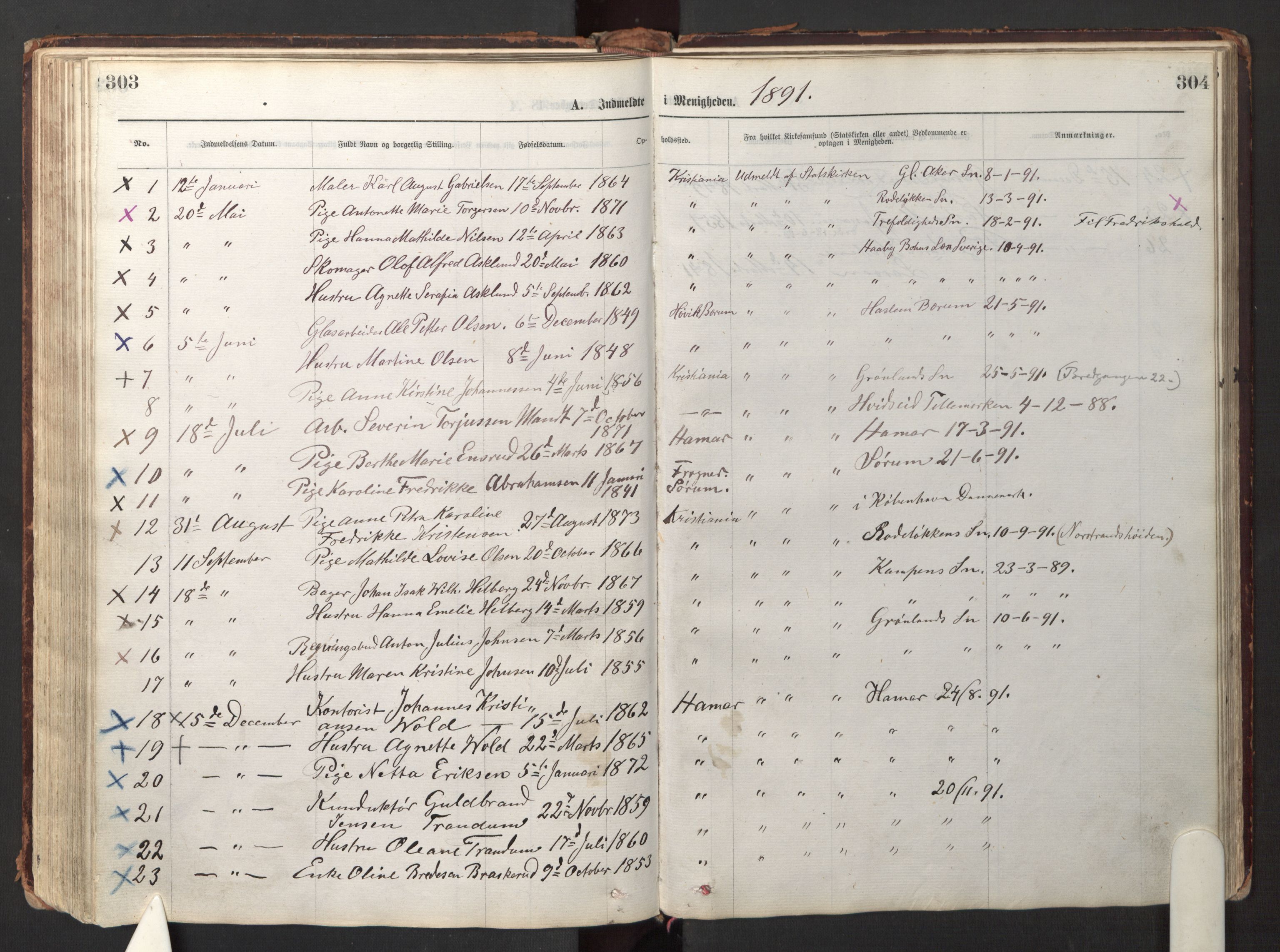 Den evangelisk-lutherske frikirke østre menighet, Oslo, AV/SAO-PAO-0245/F/L0001: Dissenterprotokoll nr. 1, 1878-1892, s. 303-304