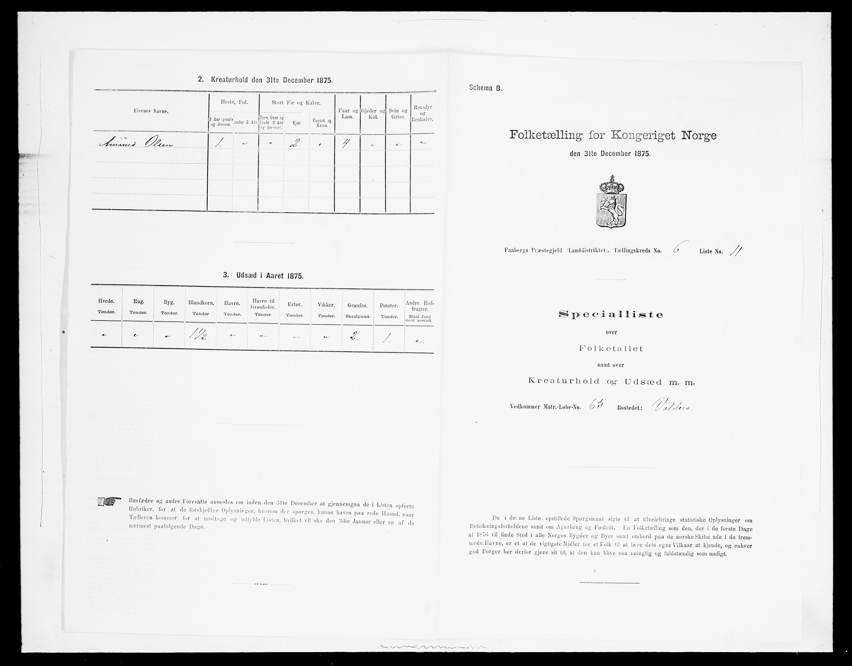 SAH, Folketelling 1875 for 0524L Fåberg prestegjeld, Fåberg sokn og Lillehammer landsokn, 1875, s. 719