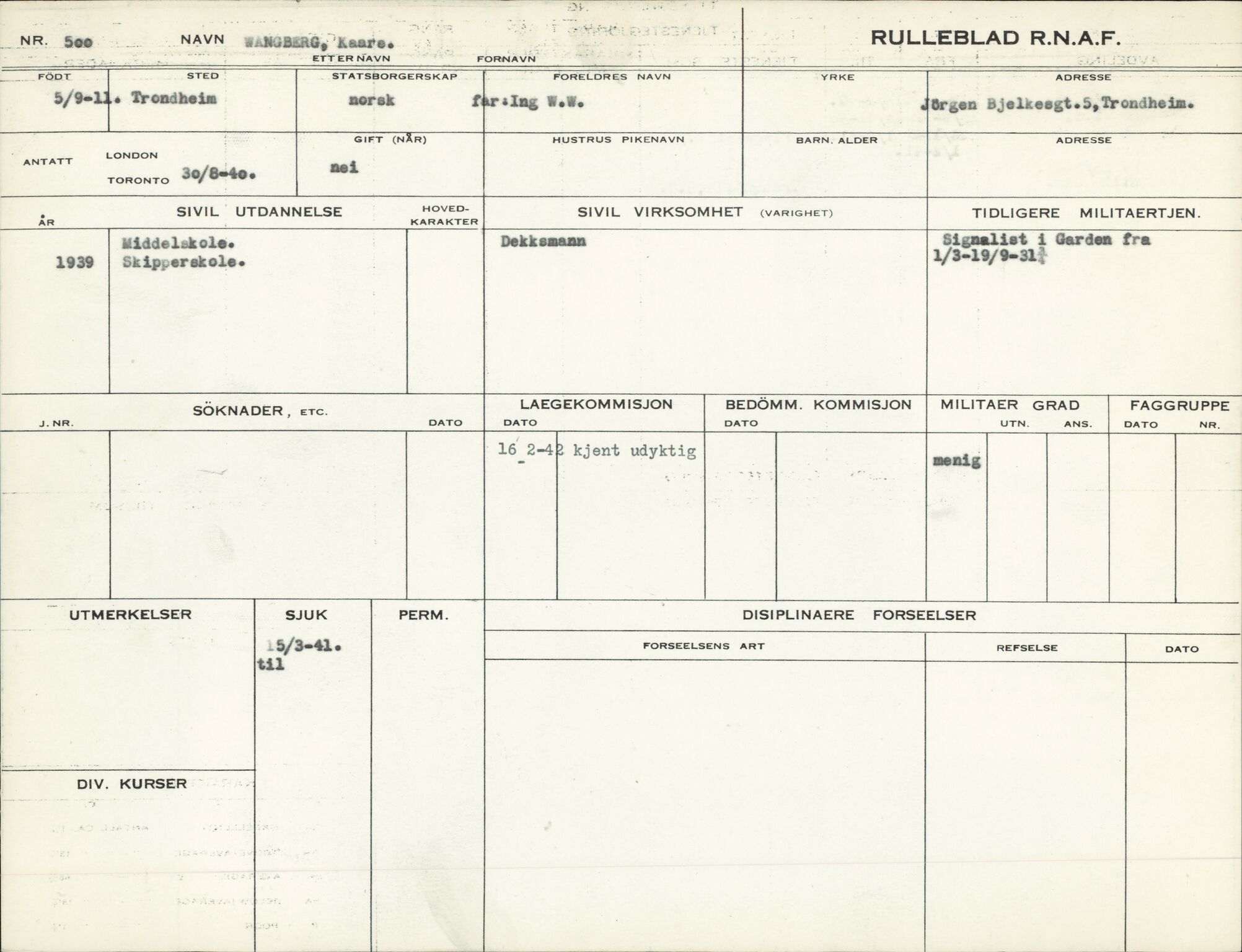 Forsvaret, Forsvarets overkommando/Luftforsvarsstaben, AV/RA-RAFA-4079/P/Pa/L0028: Personellpapirer, 1911, s. 298