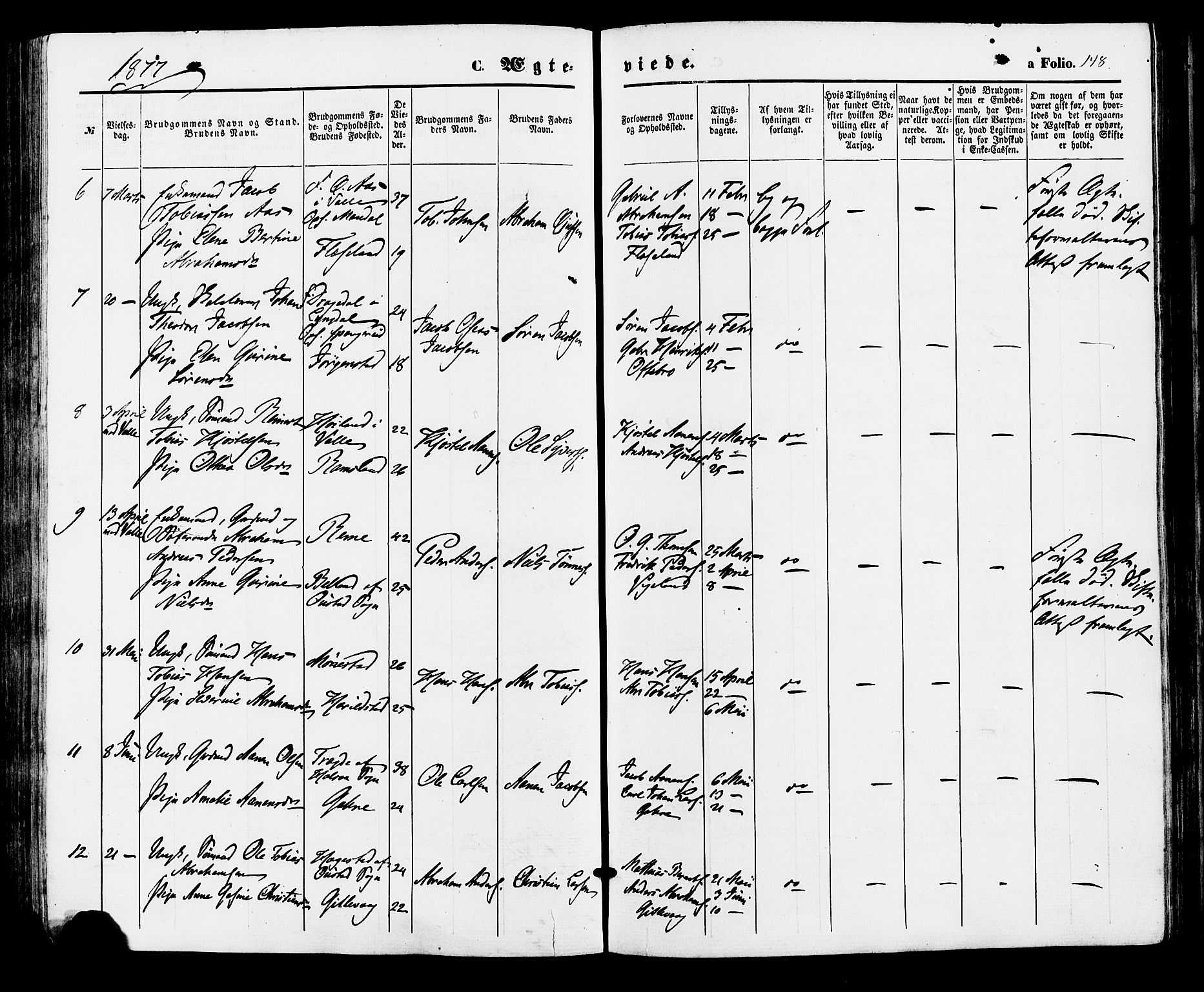 Sør-Audnedal sokneprestkontor, AV/SAK-1111-0039/F/Fa/Faa/L0003: Ministerialbok nr. A 3, 1868-1883, s. 148