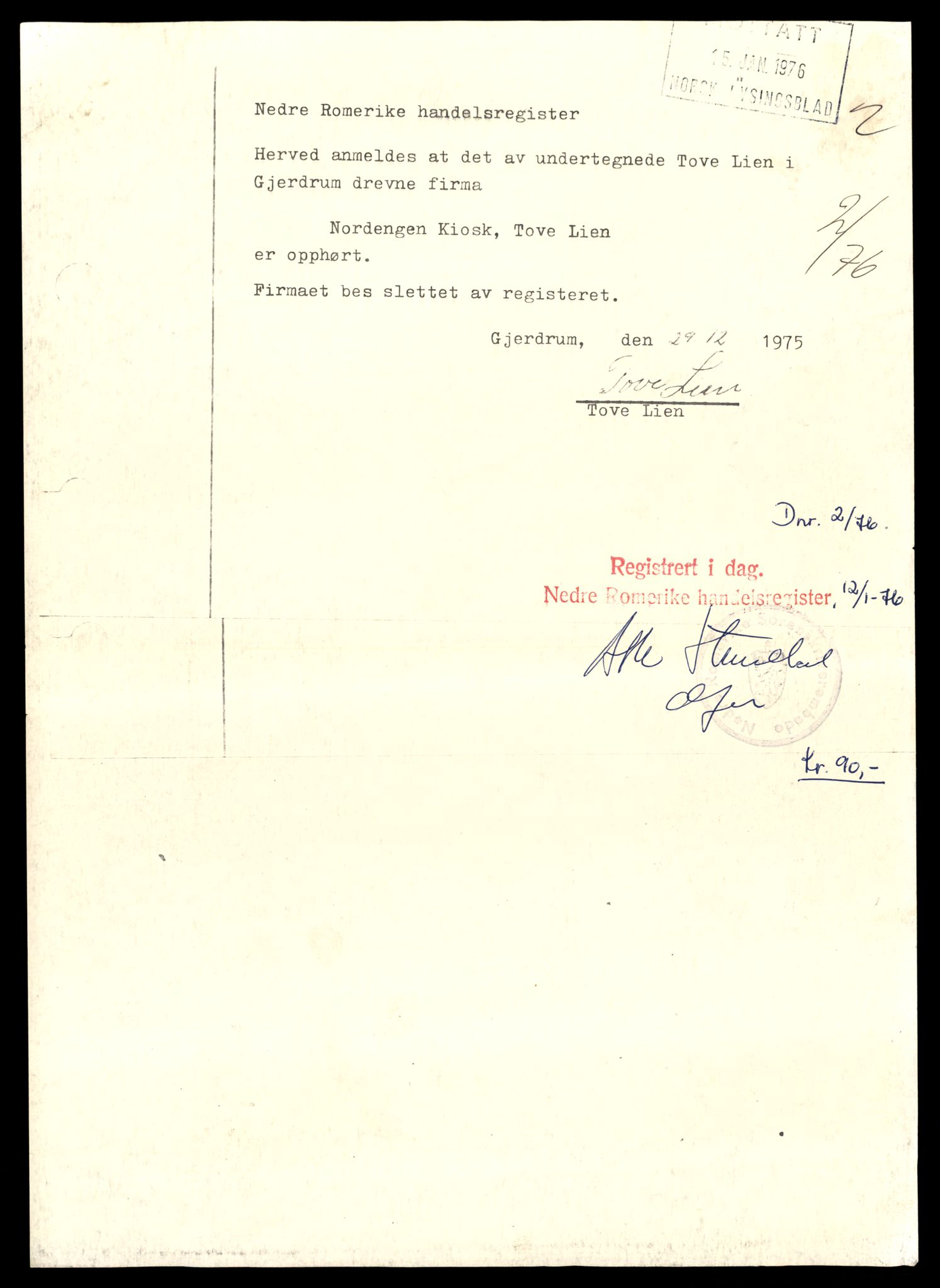 Nedre Romerike sorenskriveri, AV/SAT-A-10469/K/Kd/Kdb/L0014: Firmaanmeldelser 2/1976 - 176/1977, 1976-1977