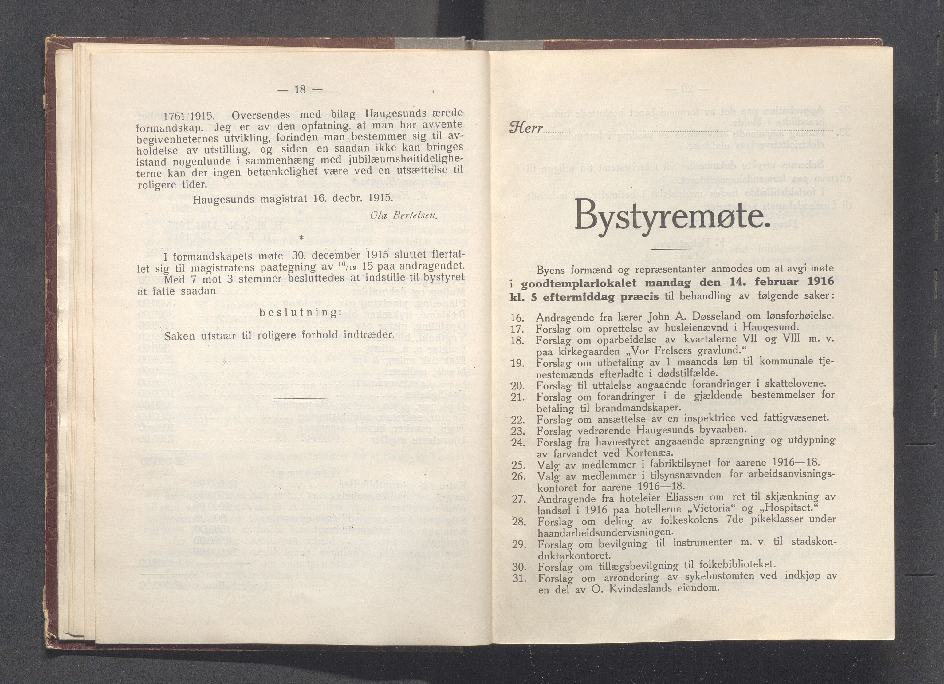 Haugesund kommune - Formannskapet og Bystyret, IKAR/A-740/A/Abb/L0002: Bystyreforhandlinger, 1908-1917, s. 679