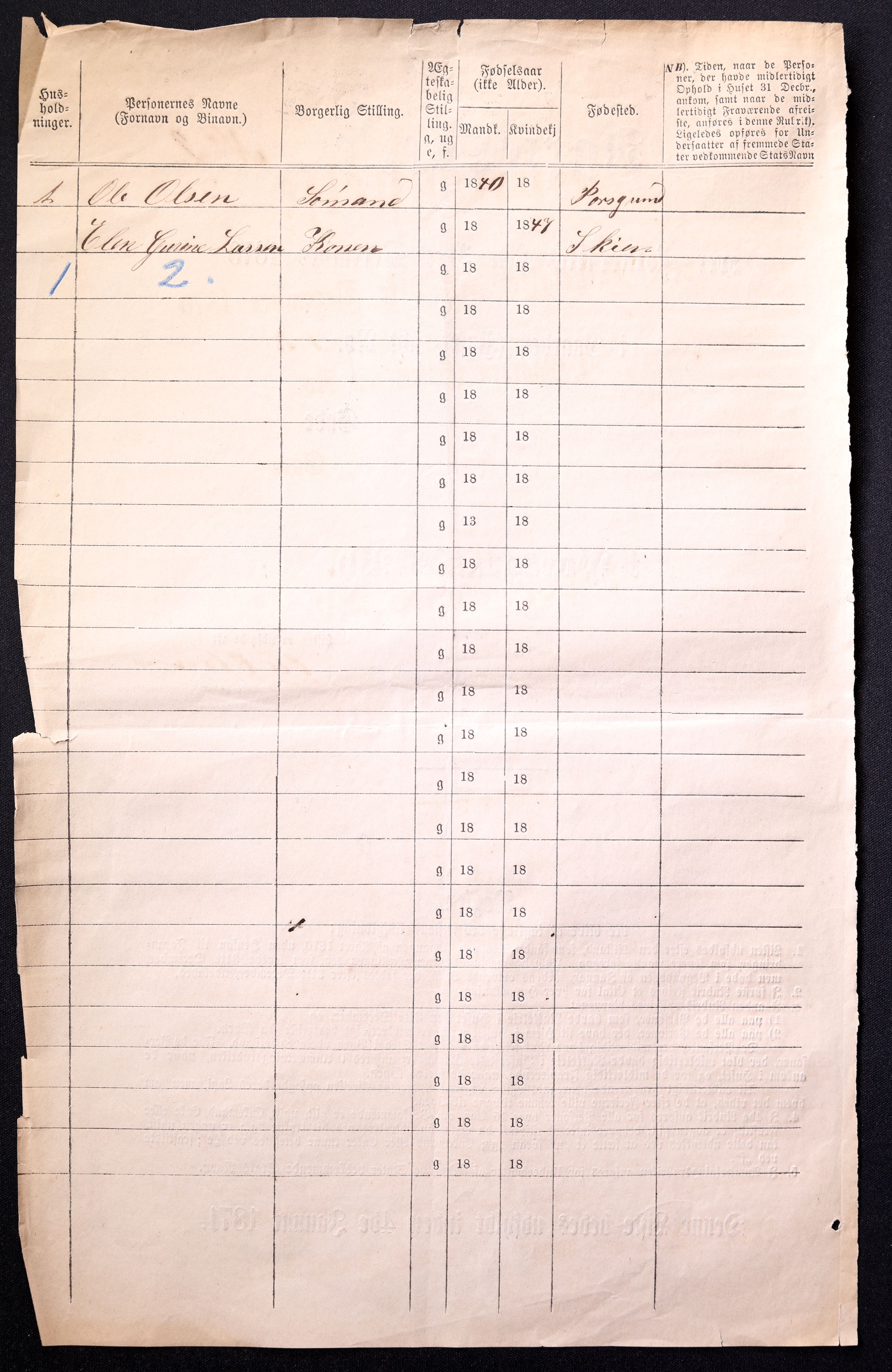 RA, Folketelling 1870 for 0805 Porsgrunn kjøpstad, 1870, s. 6