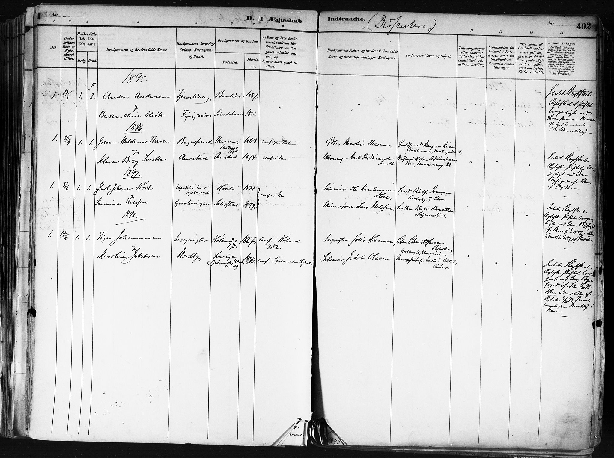 Nes prestekontor Kirkebøker, AV/SAO-A-10410/F/Fa/L0010: Ministerialbok nr. I 10, 1883-1898, s. 492