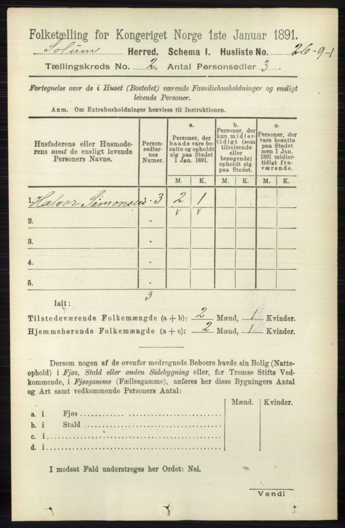 RA, Folketelling 1891 for 0818 Solum herred, 1891, s. 104