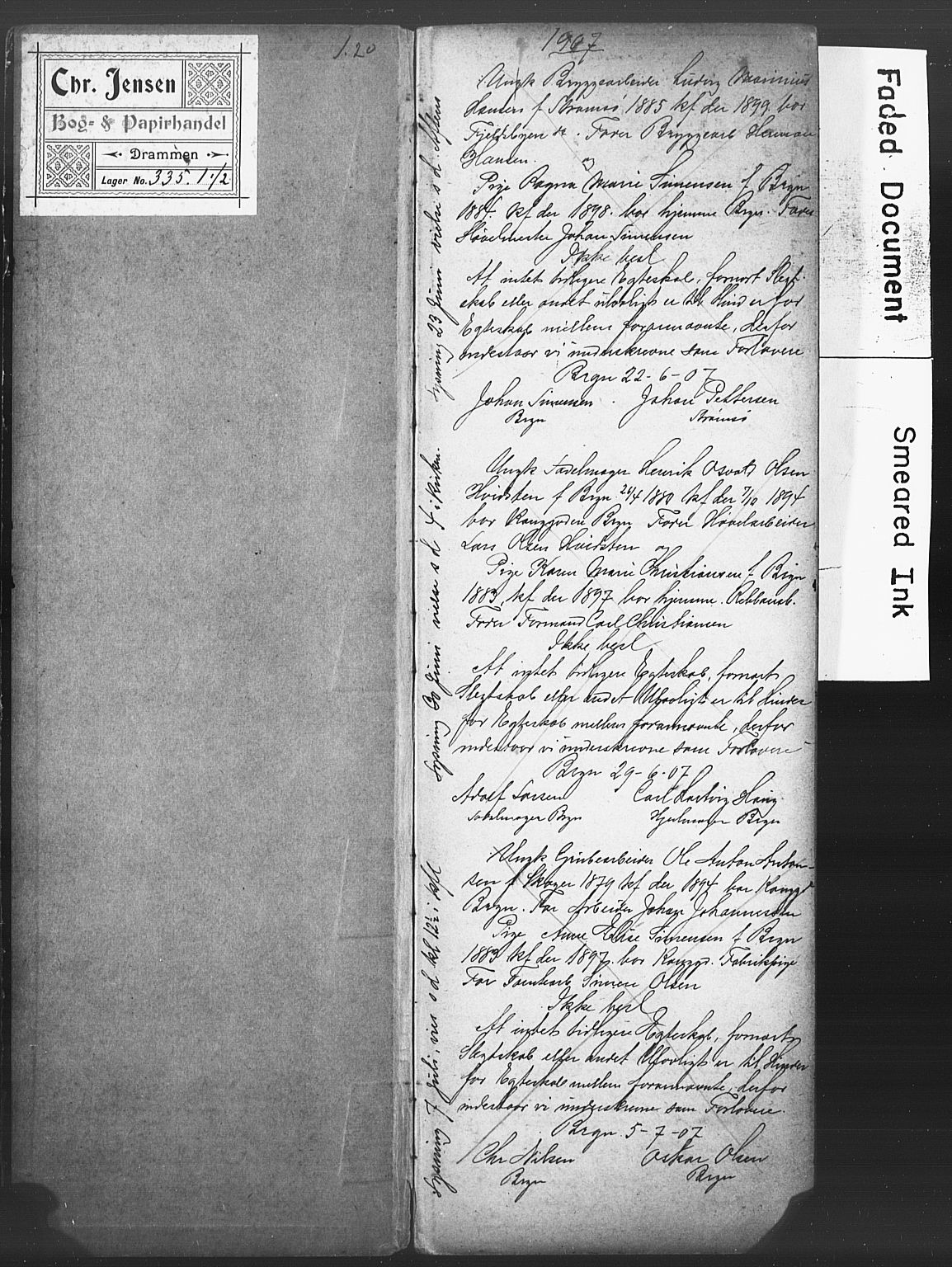 Bragernes kirkebøker, AV/SAKO-A-6/H/Ha/L0009: Lysningsprotokoll nr. 9, 1907-1913