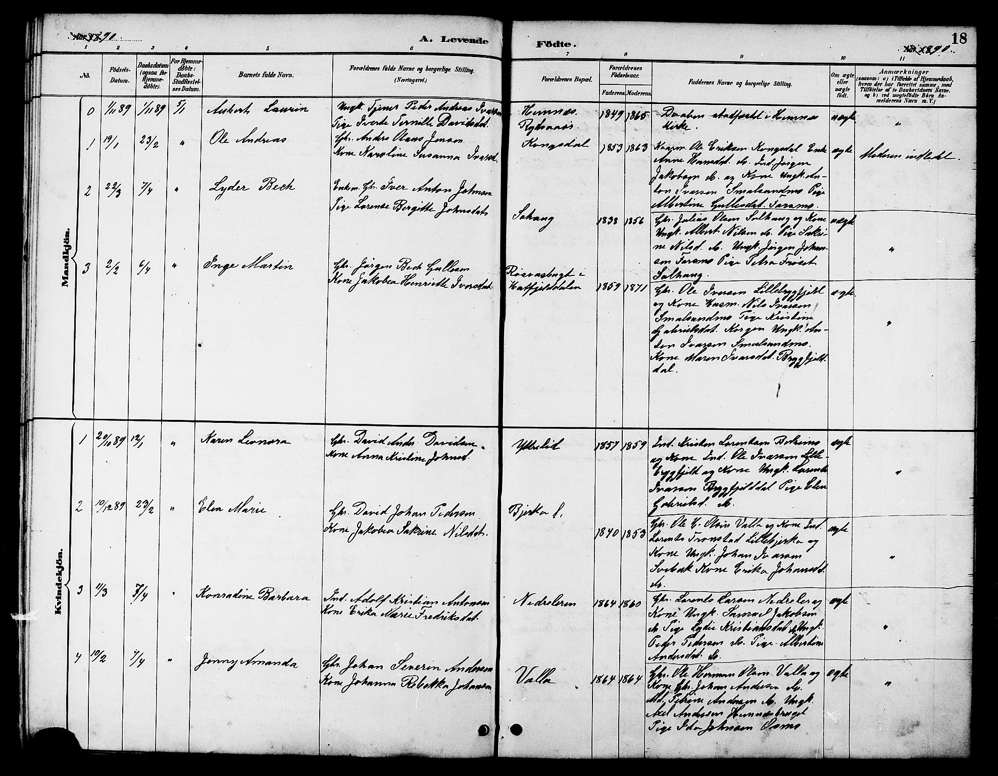 Ministerialprotokoller, klokkerbøker og fødselsregistre - Nordland, SAT/A-1459/826/L0383: Klokkerbok nr. 826C03, 1887-1896, s. 18