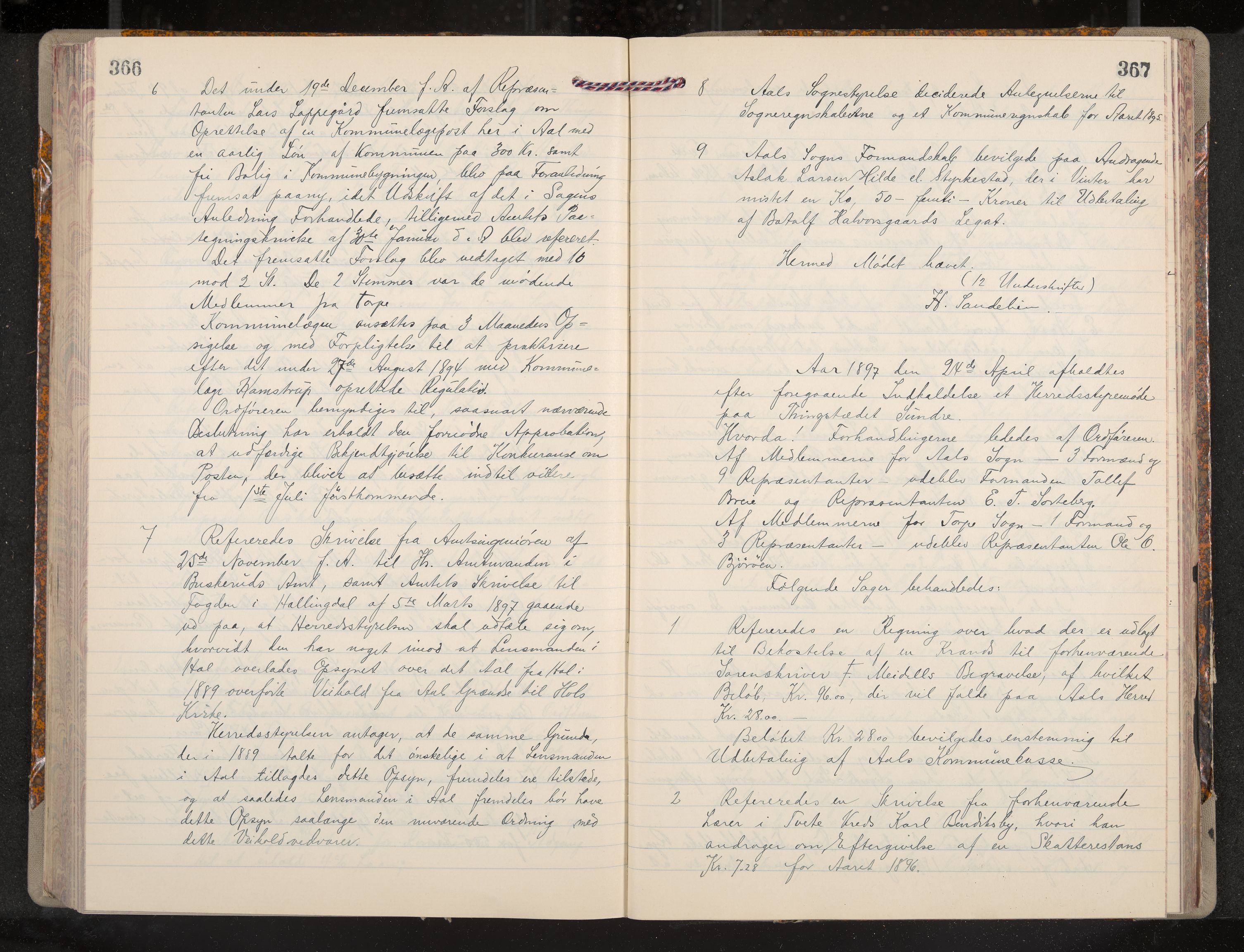 Ål formannskap og sentraladministrasjon, IKAK/0619021/A/Aa/L0004: Utskrift av møtebok, 1881-1901, s. 366-367