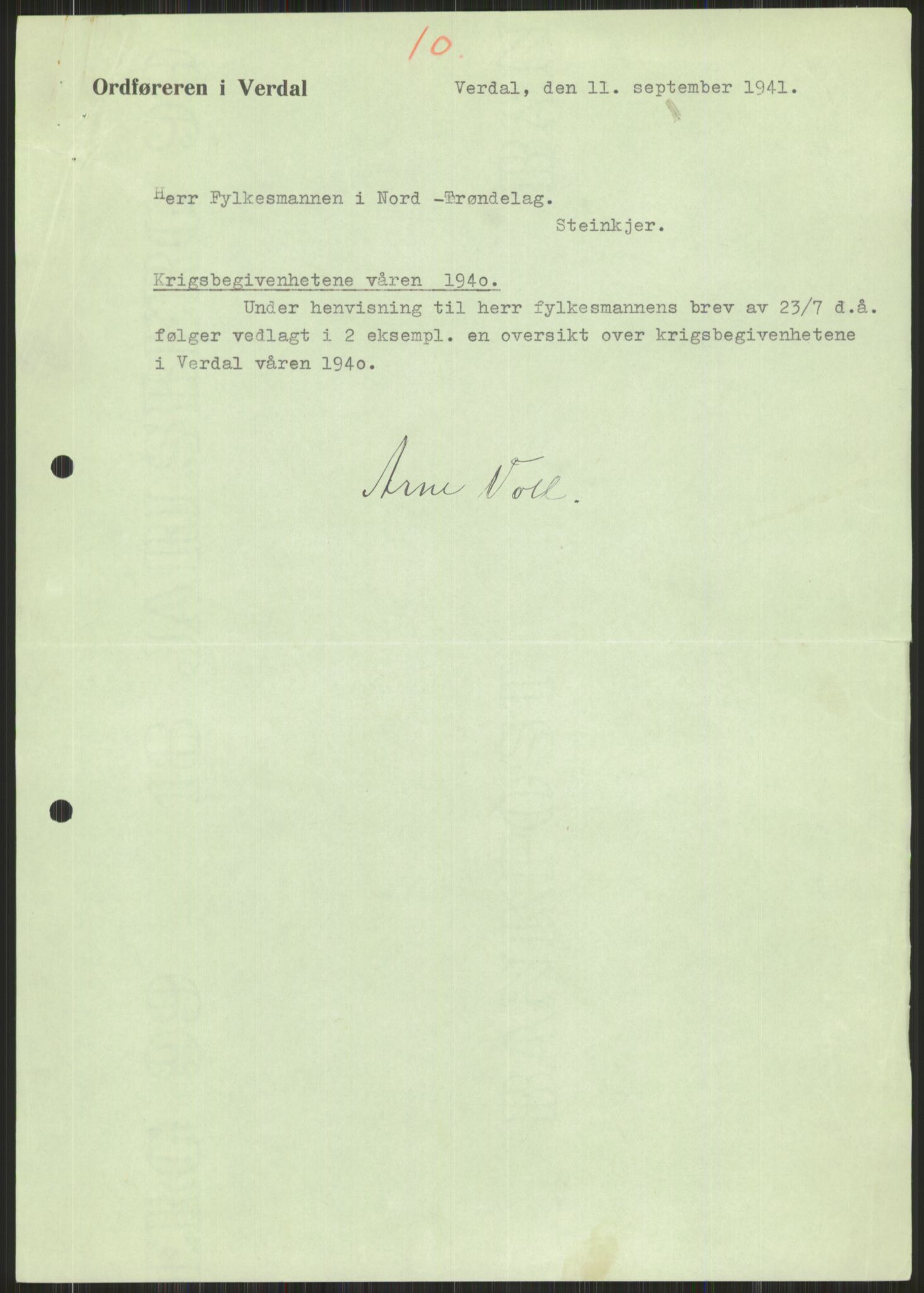 Forsvaret, Forsvarets krigshistoriske avdeling, AV/RA-RAFA-2017/Y/Ya/L0016: II-C-11-31 - Fylkesmenn.  Rapporter om krigsbegivenhetene 1940., 1940, s. 592