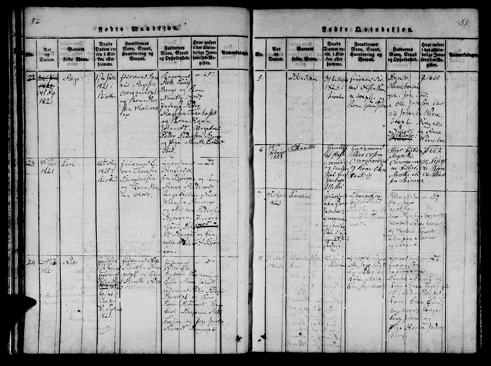 Ministerialprotokoller, klokkerbøker og fødselsregistre - Nord-Trøndelag, SAT/A-1458/742/L0411: Klokkerbok nr. 742C02, 1817-1825, s. 52-53