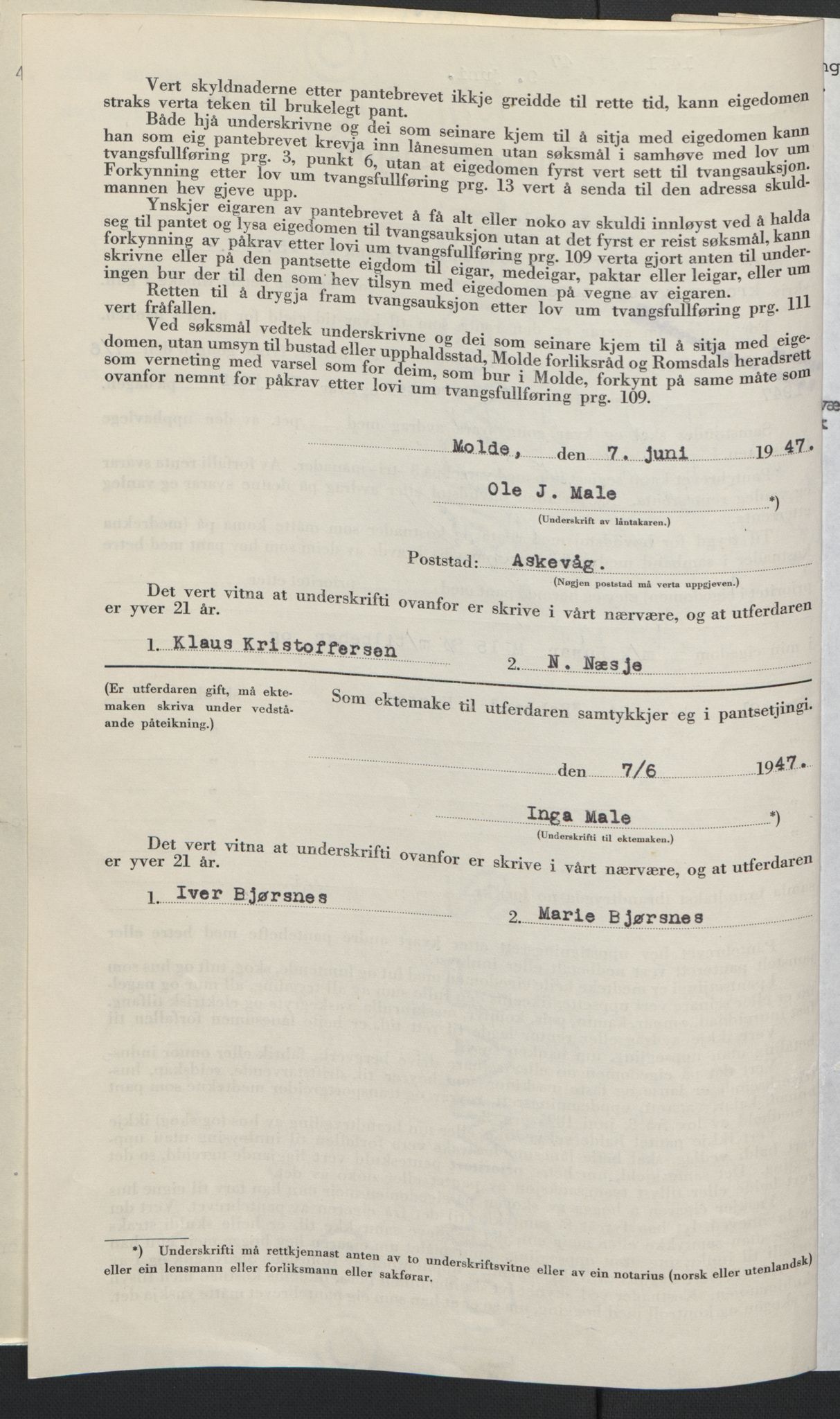 Romsdal sorenskriveri, AV/SAT-A-4149/1/2/2C: Pantebok nr. B3, 1946-1948, Dagboknr: 1431/1947