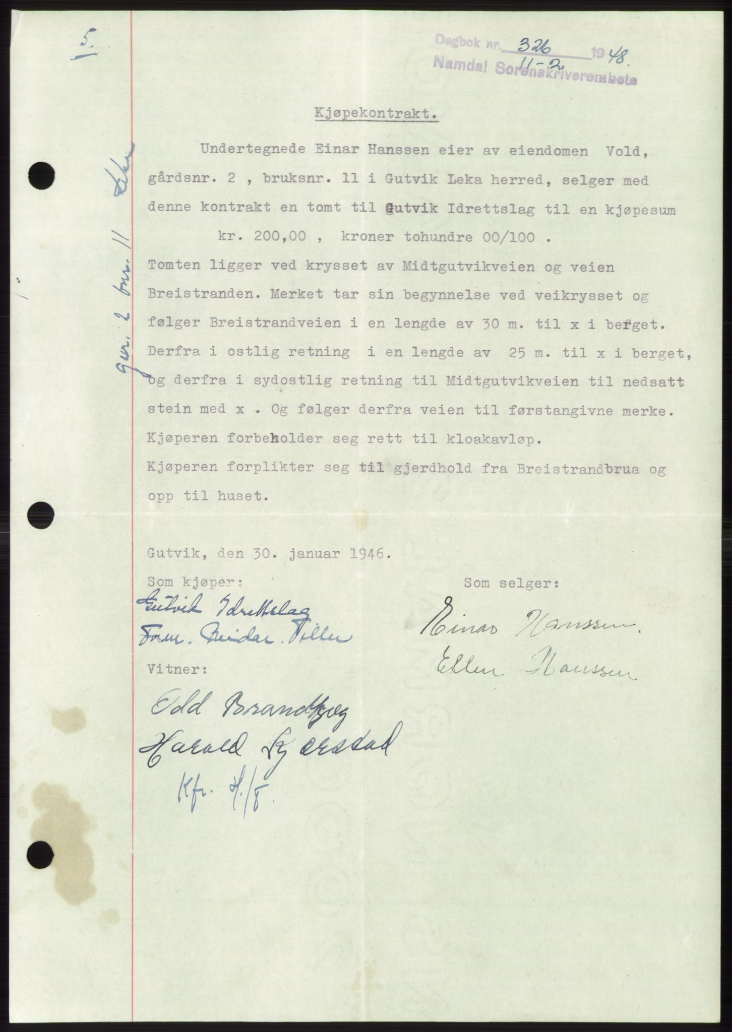 Namdal sorenskriveri, SAT/A-4133/1/2/2C: Pantebok nr. -, 1947-1948, Dagboknr: 326/1948