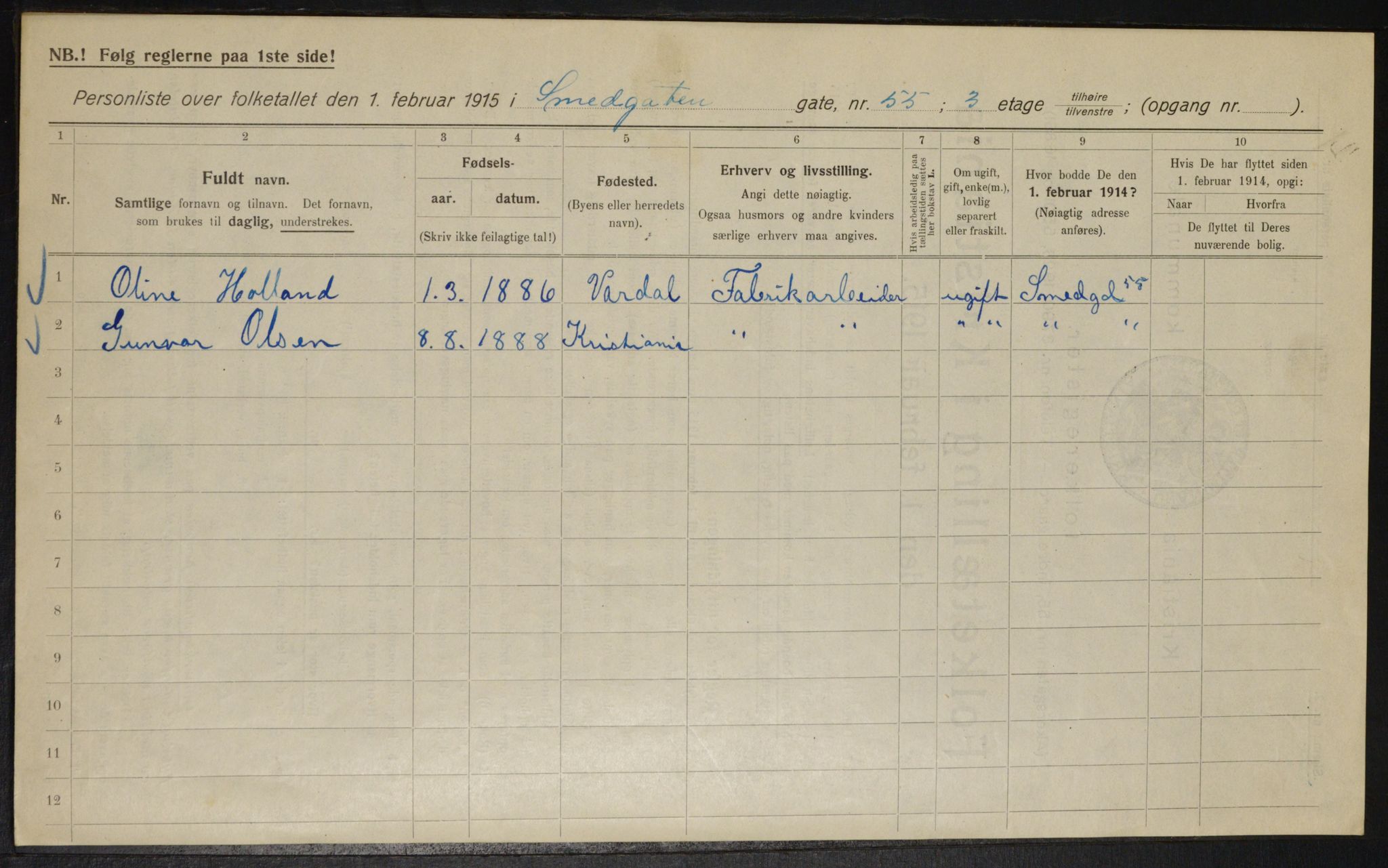 OBA, Kommunal folketelling 1.2.1915 for Kristiania, 1915, s. 97566